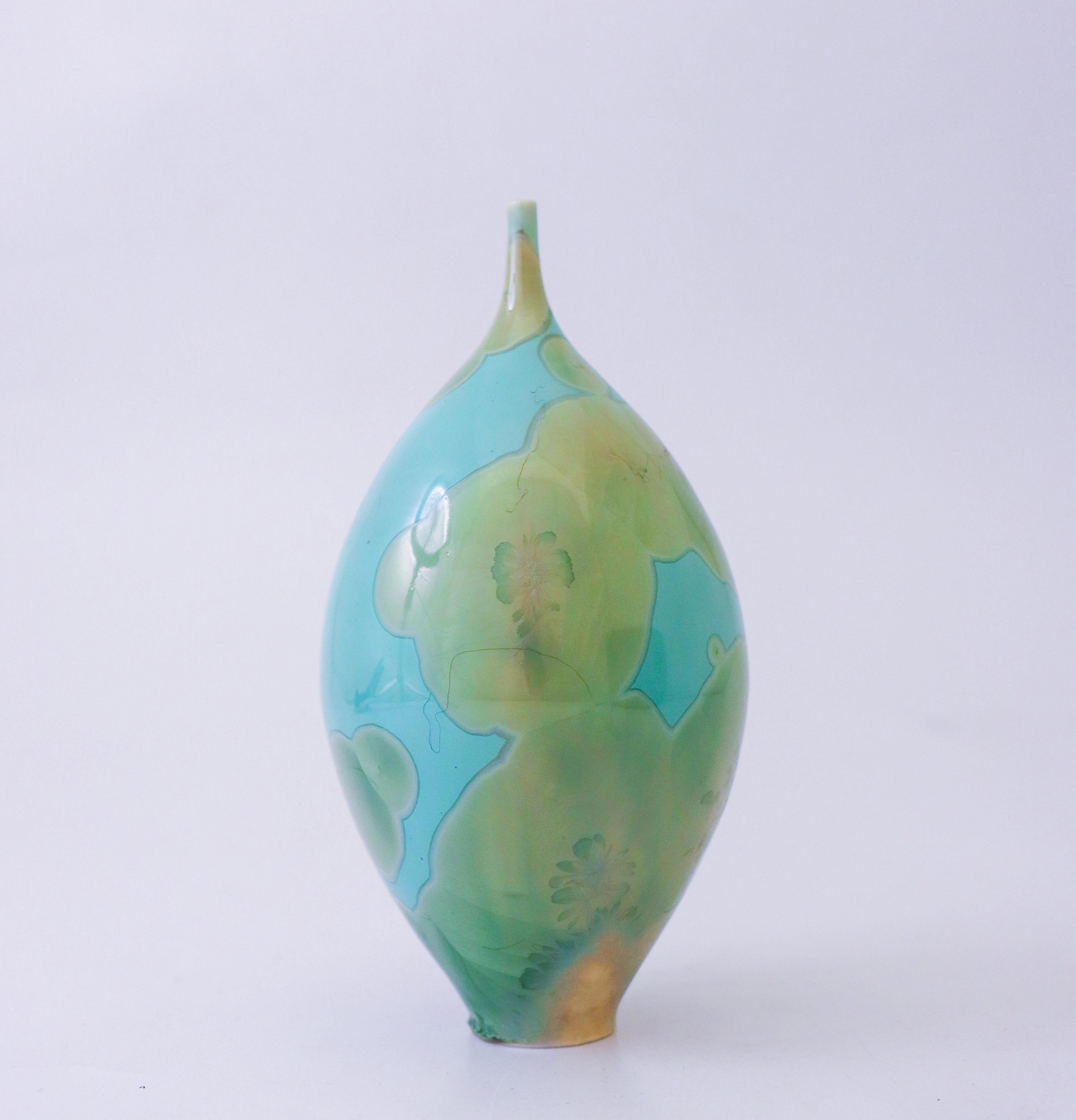 Isak Isaksson Turquoise Ceramic Vase Crystalline Glaze - Contemporary Artist For Sale 1