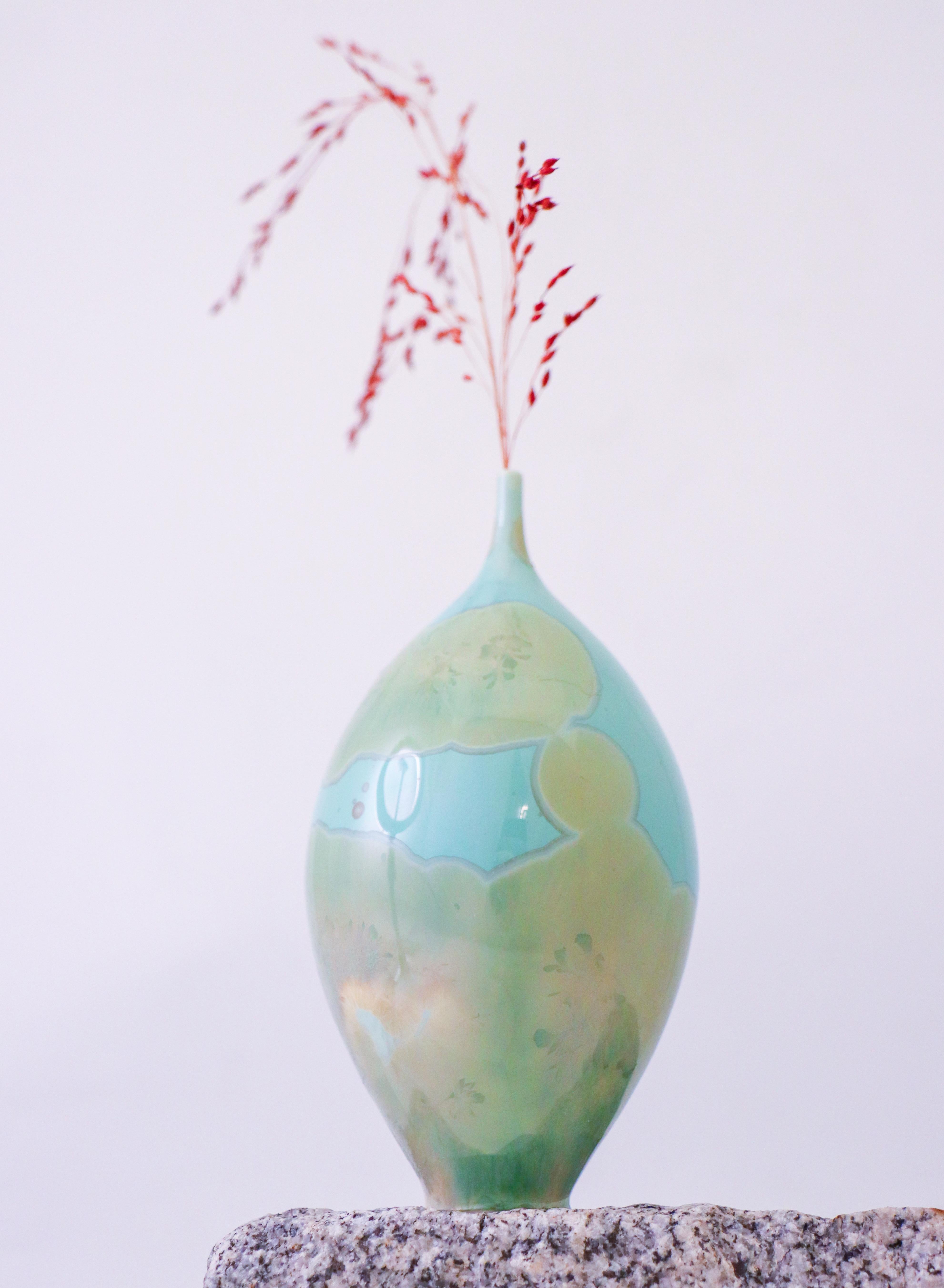 Isak Isaksson Turquoise Ceramic Vase Crystalline Glaze - Contemporary Artist For Sale 2