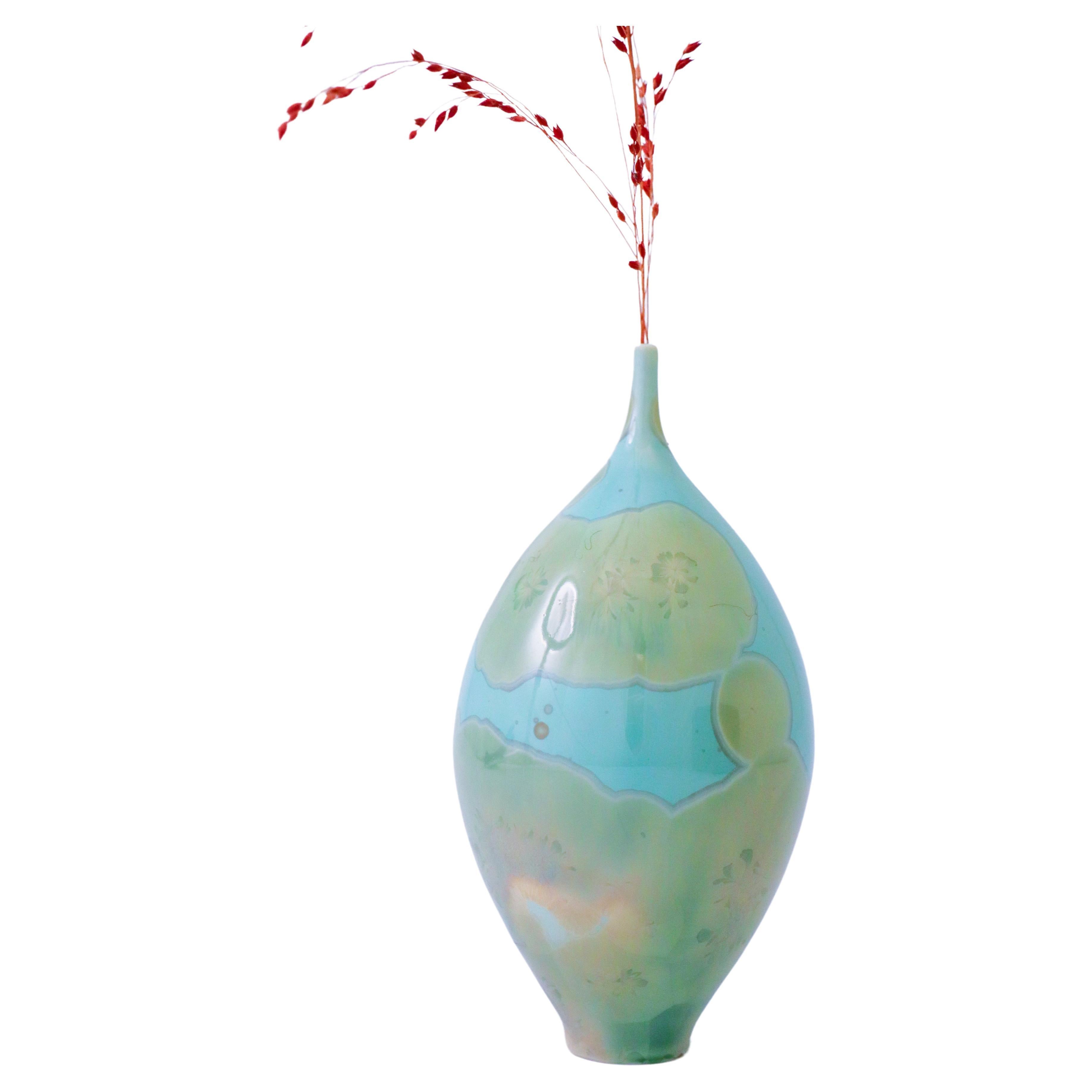 Isak Isaksson Vase en céramique turquoise émail cristallin - Artistics contemporains