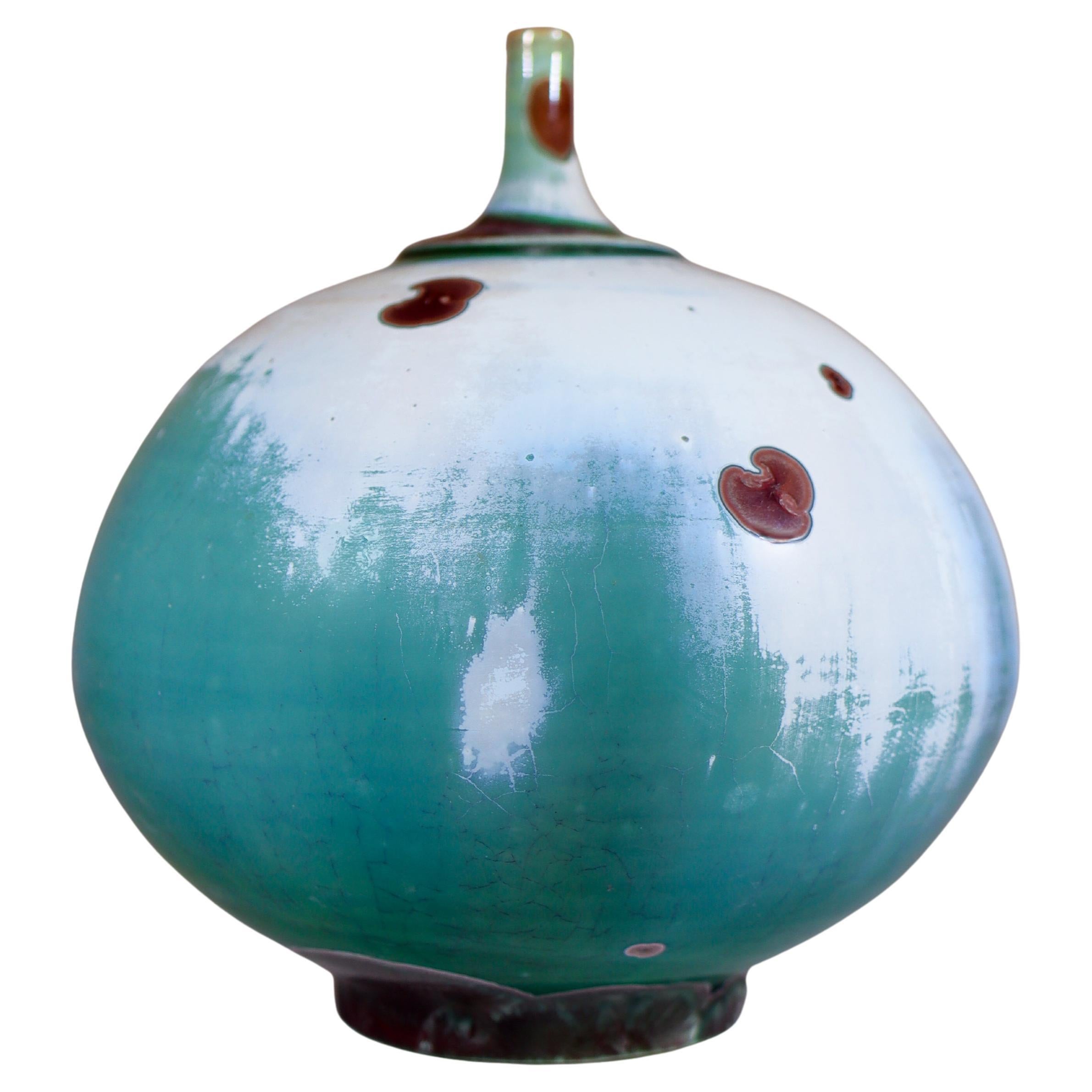 Isak Isaksson - Turquoise 
White Ceramic Vase Crystalline Glaze Contemporary