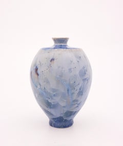 Isak Isaksson Vase, Blue Crystalline Glaze, Contemporary Swedish Ceramicist