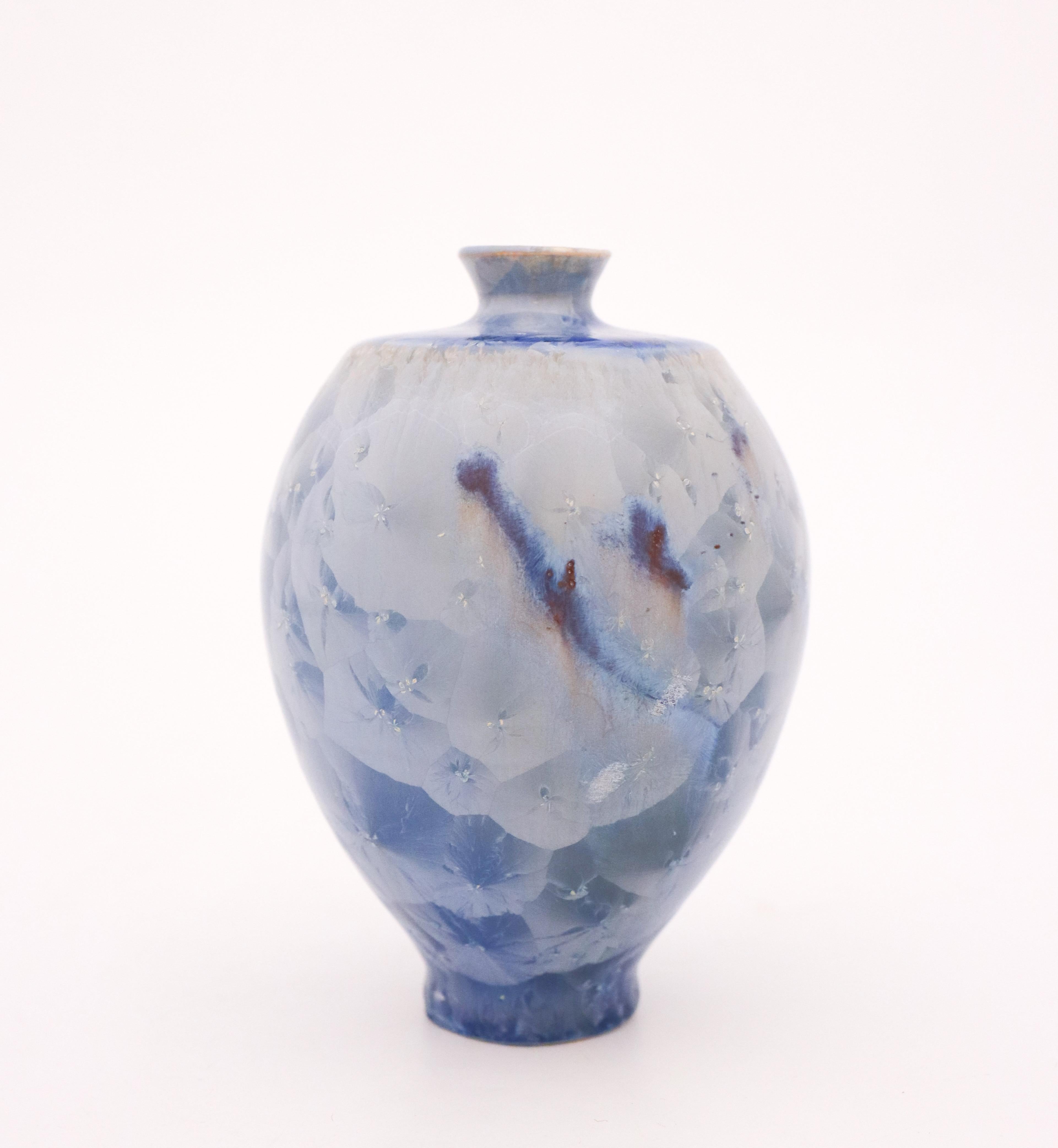 Scandinavian Modern Isak Isaksson Vase, Blue Crystalline Glaze, Contemporary Swedish Ceramicist