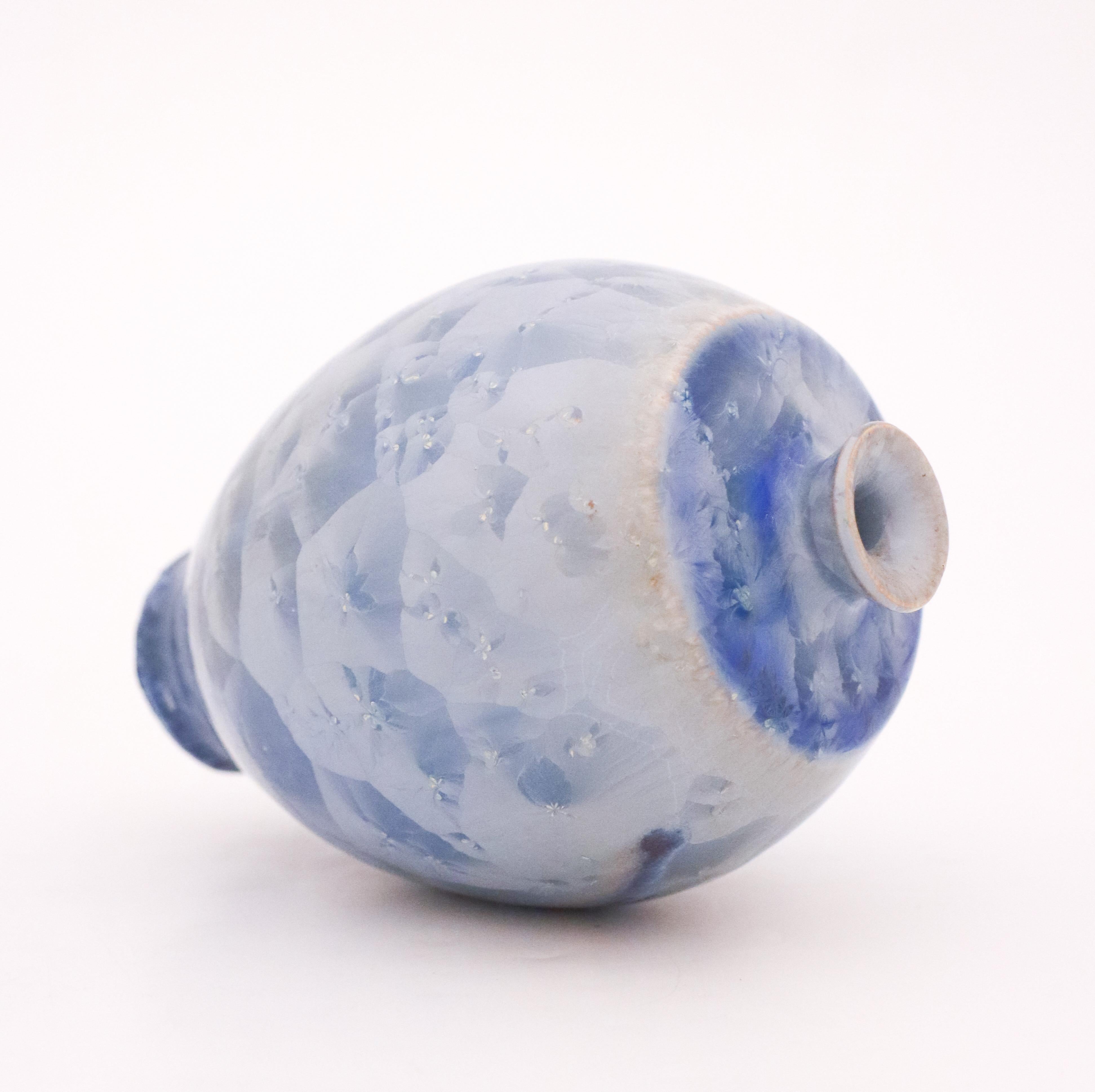 Glazed Isak Isaksson Vase, Blue Crystalline Glaze, Contemporary Swedish Ceramicist