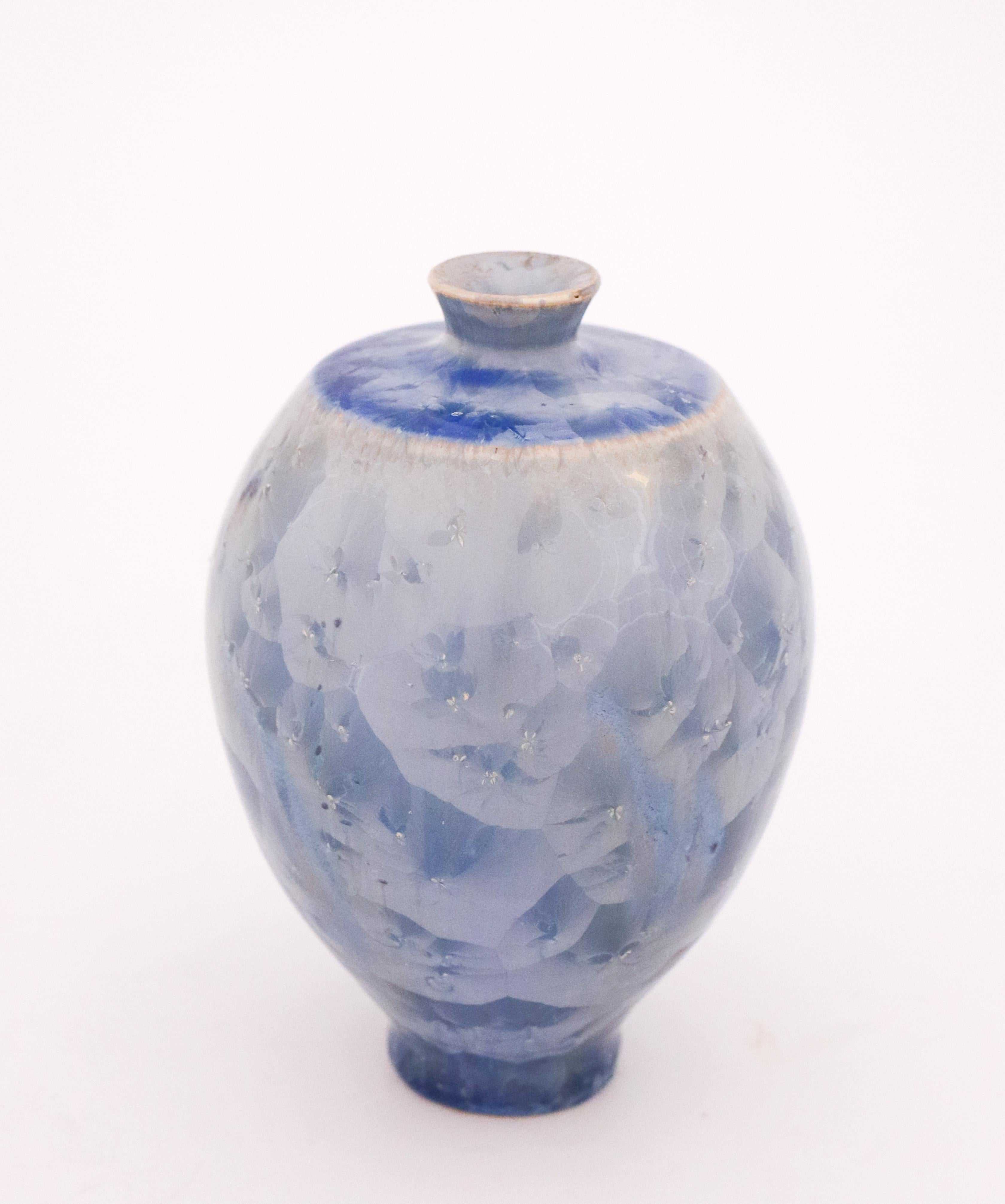 Isak Isaksson Vase, Blue Crystalline Glaze, Contemporary Swedish Ceramicist 1