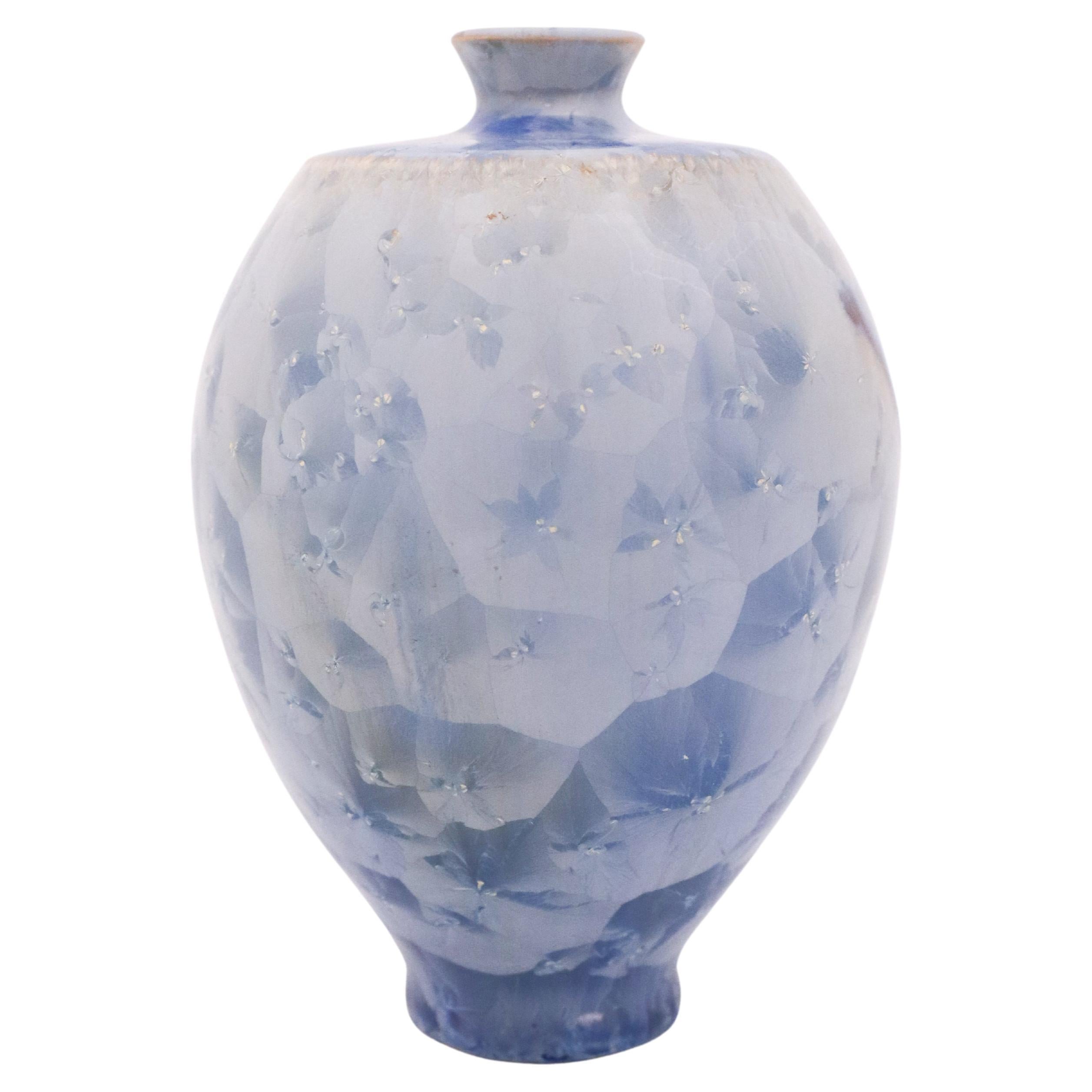 Isak Isaksson Vase, Blue Crystalline Glaze, Contemporary Swedish Ceramicist