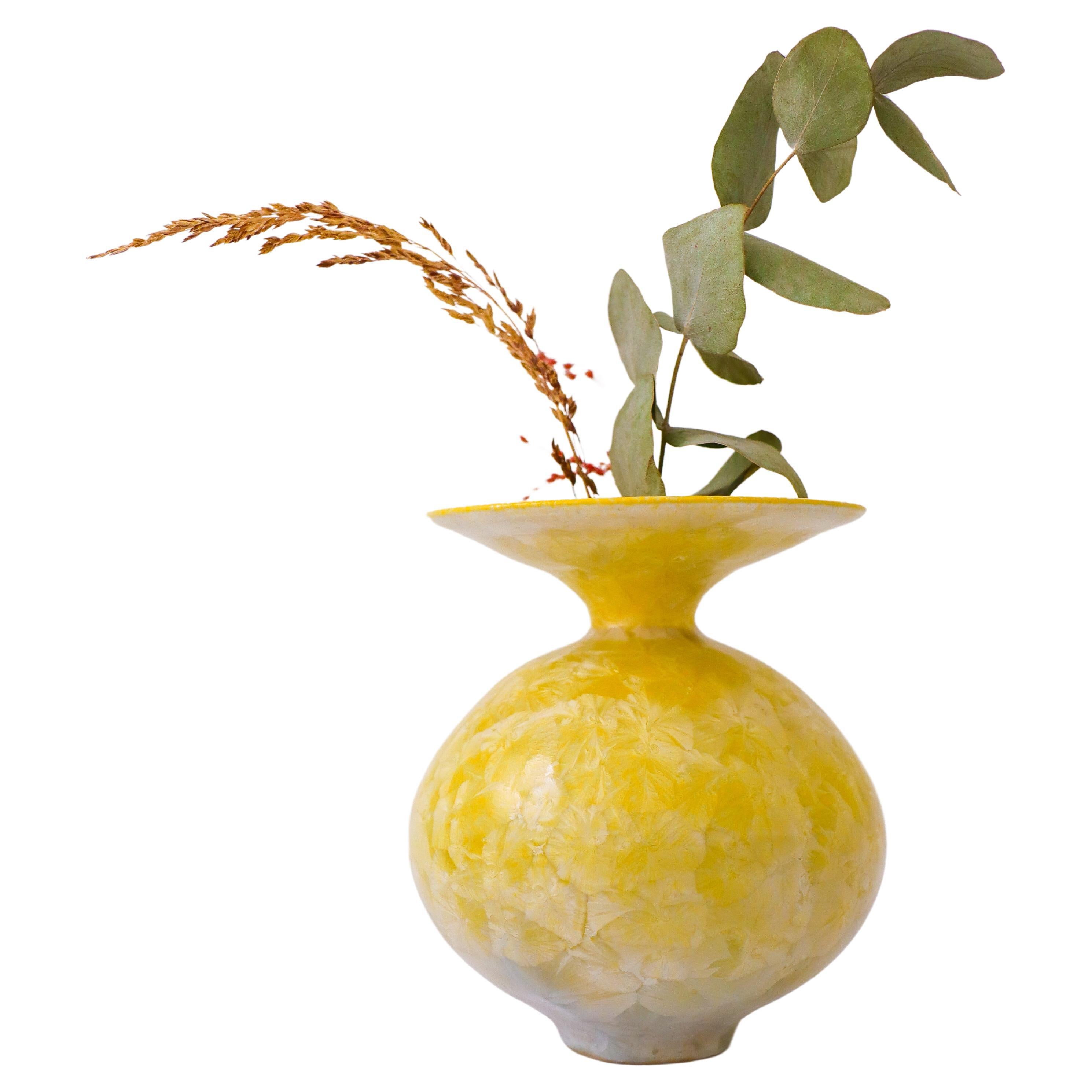 Isak Isaksson Vase en céramique jaune Glaçure cristalline Artiste contemporain