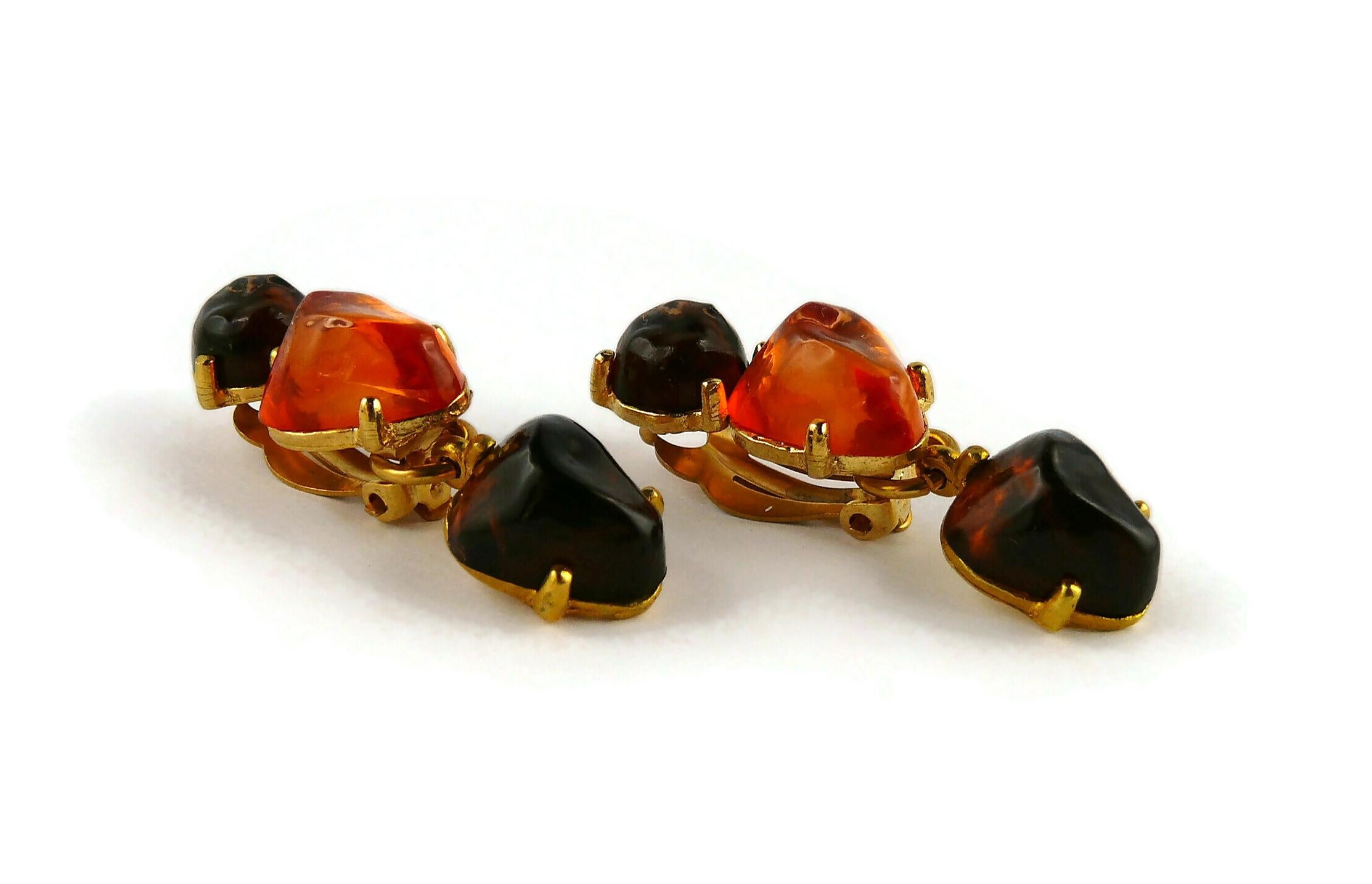 Women's Isaky Paris Vintage Orange & Brown Resin Cabochons Dangling Earrings For Sale