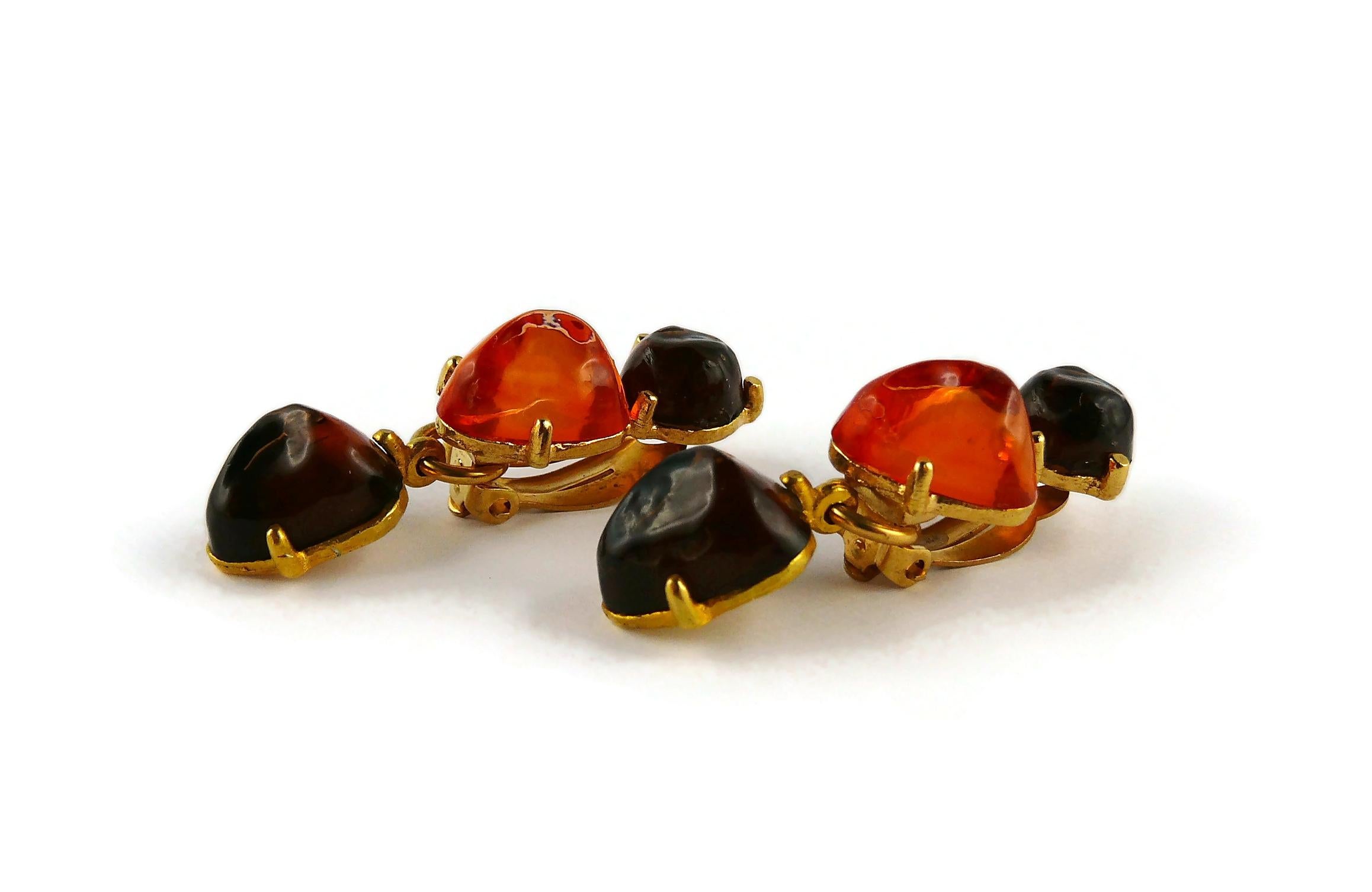 Isaky Paris Vintage Orange & Brown Resin Cabochons Dangling Earrings For Sale 1