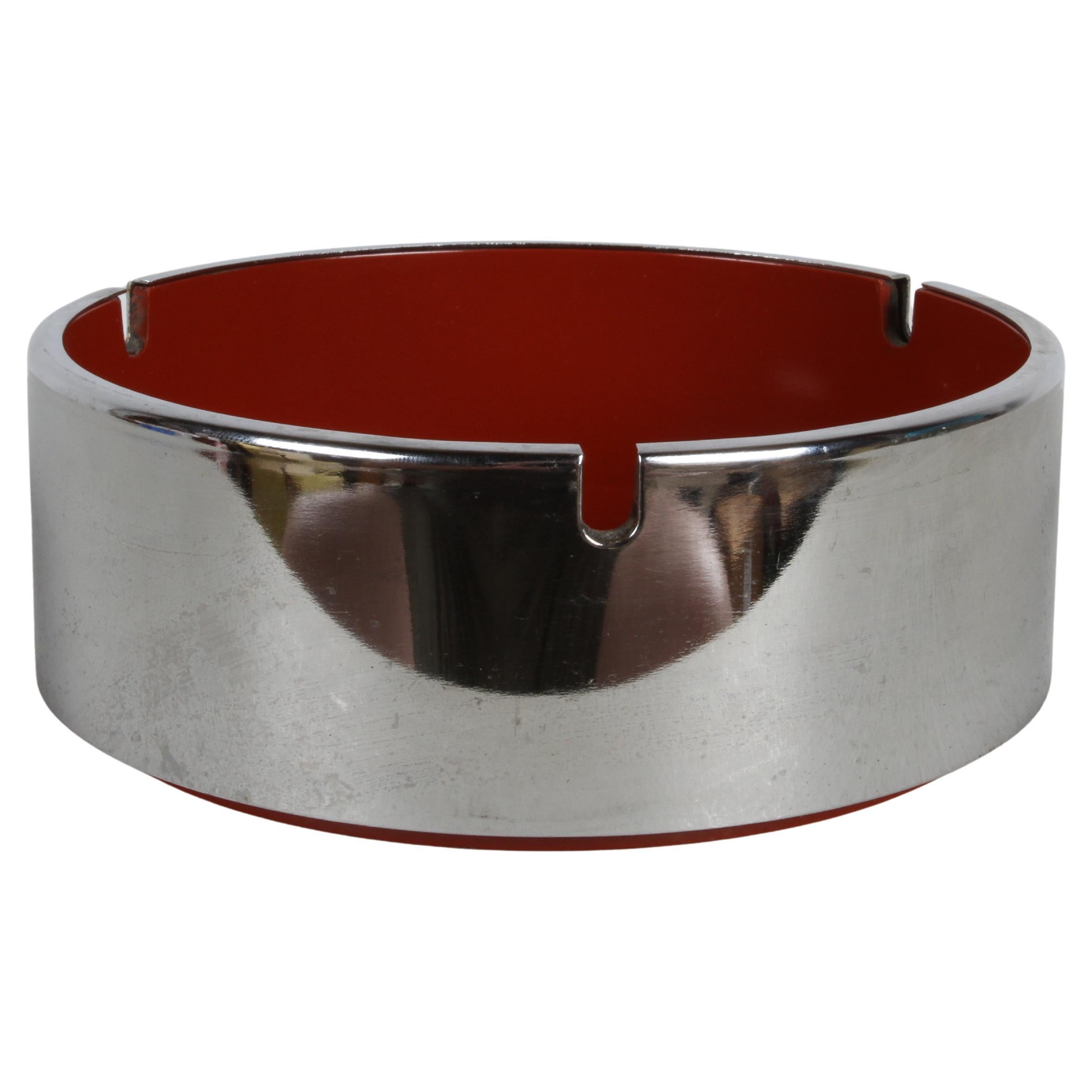 Isamu Kenmochi 1960s MCM Chrome & Red Plastic Ashtray or Catchall Dish