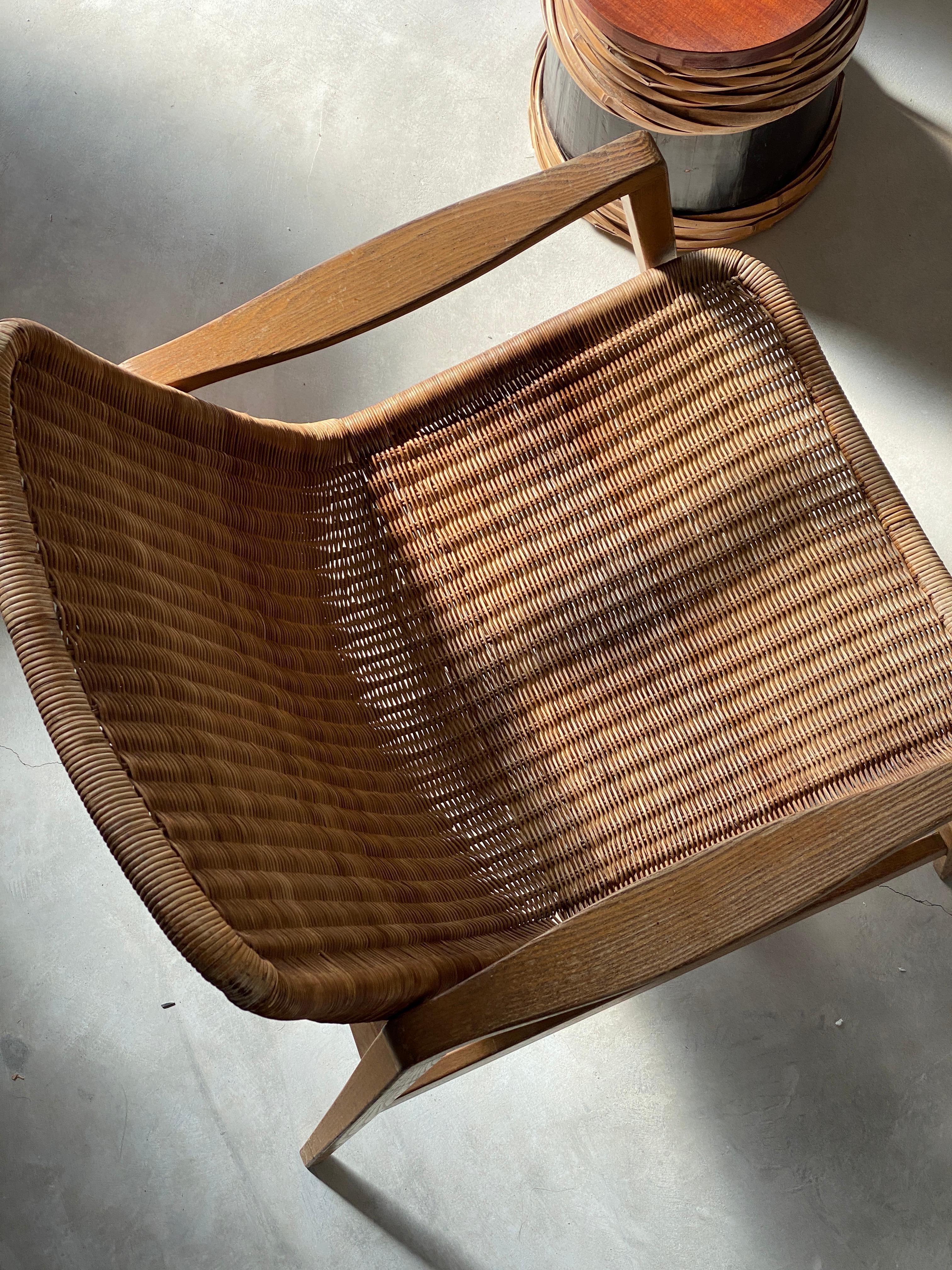 Mid-Century Modern Isamu Kenmochi 'Attribution', Lounge Chairs, Wood, Rattan, Yamakawa Rattan 1960s