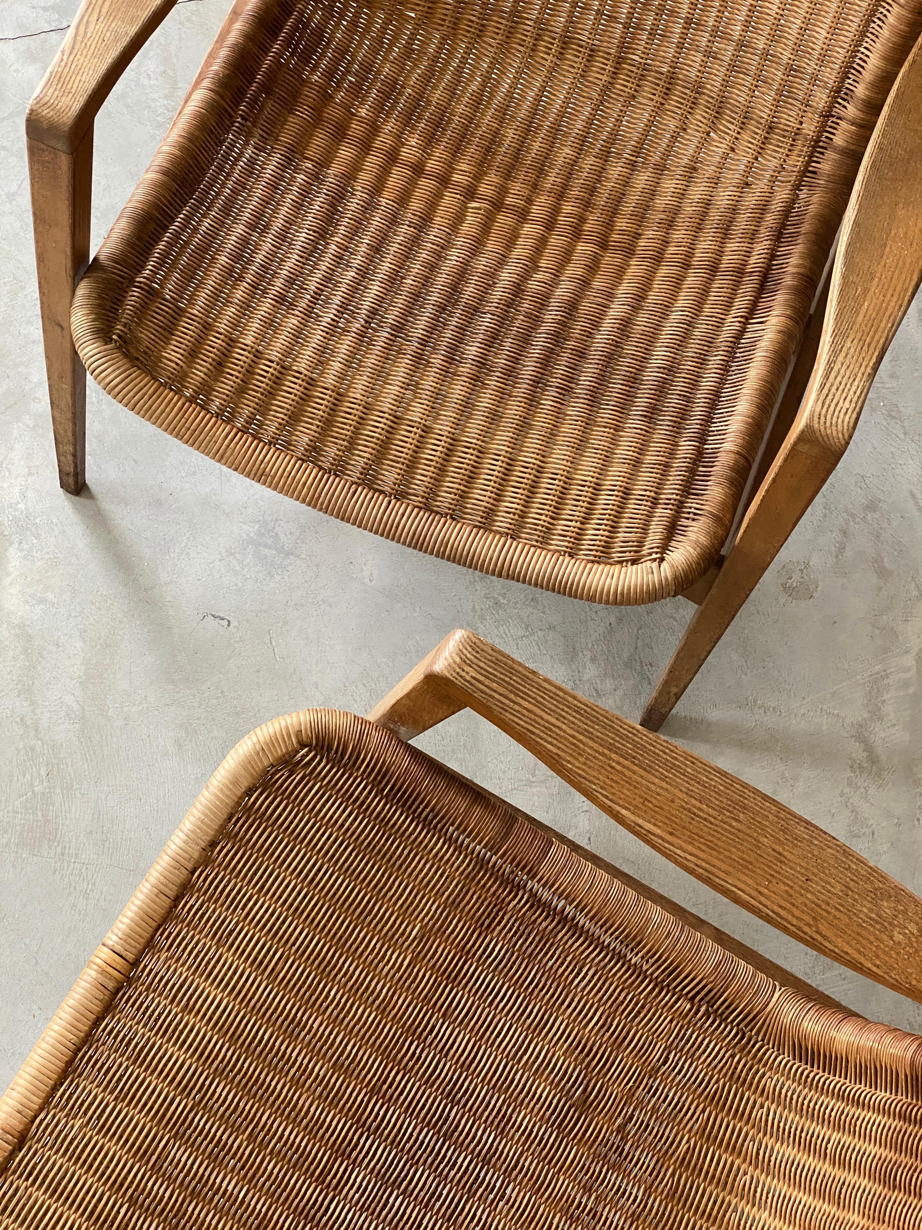 Japanese Isamu Kenmochi 'Attribution', Lounge Chairs, Wood, Rattan, Yamakawa Rattan 1960s