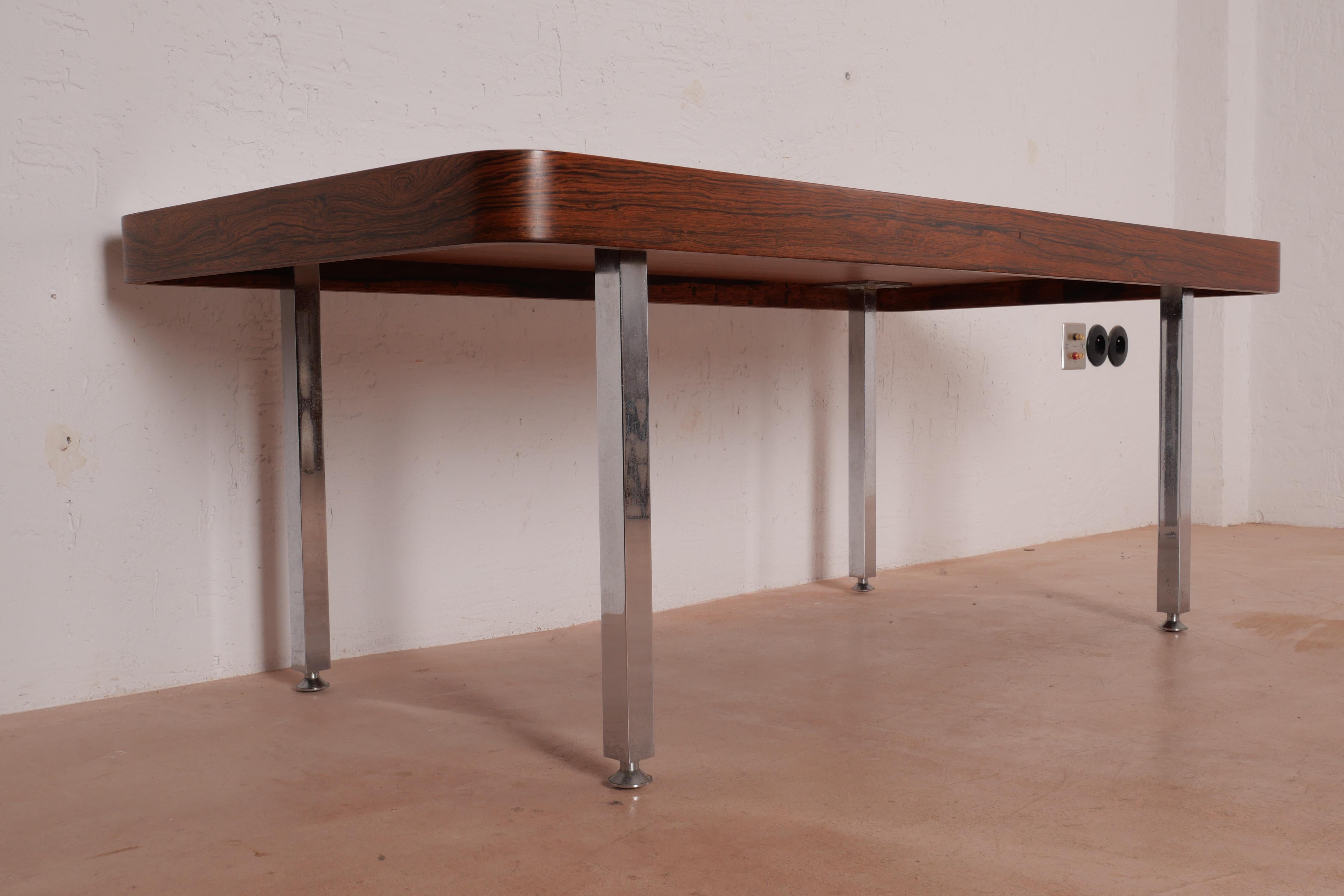 Japanned Isamu Kenmochi Coffee Table Chromed Metal and Japanese Walnut, 1969 For Sale