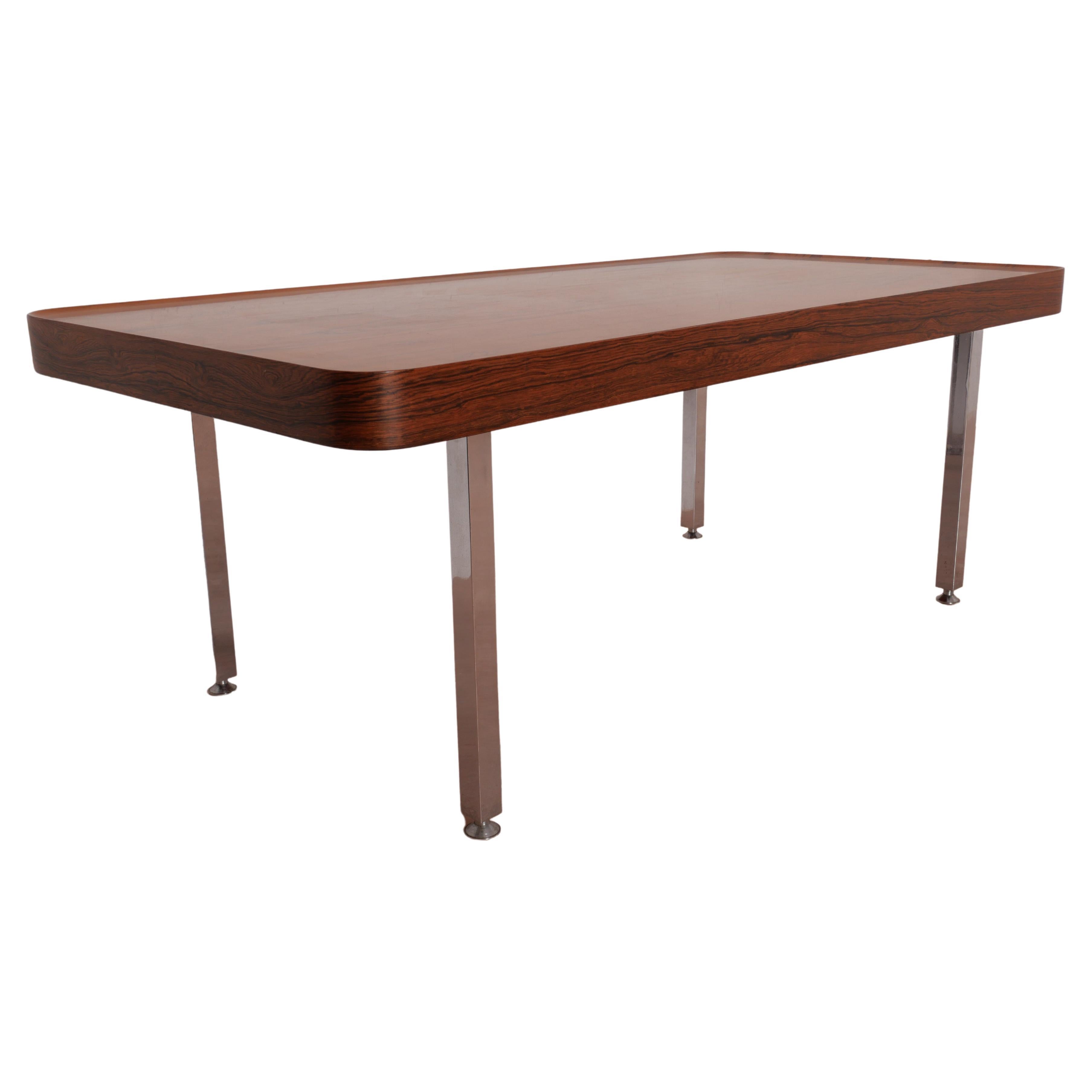 Isamu Kenmochi Coffee Table Chromed Metal and Japanese Walnut, 1969 For Sale