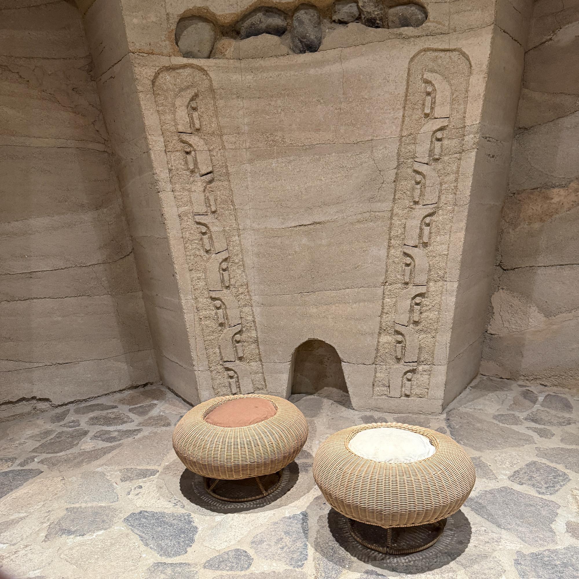 Mid-Century Modern Isamu Kenmochi for Yamakawa Rattan Pair Ottomans Mid Century Japan For Sale