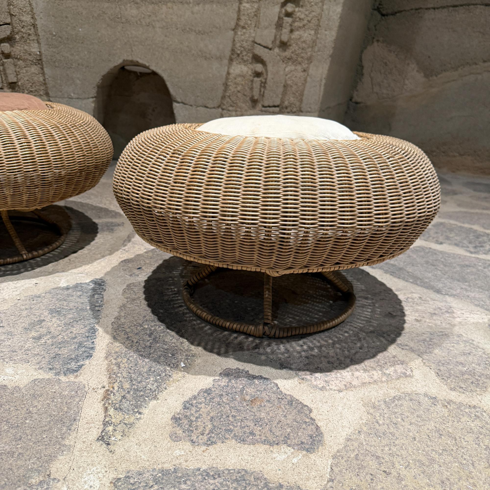 Japanese Isamu Kenmochi for Yamakawa Rattan Pair Ottomans Mid Century Japan For Sale
