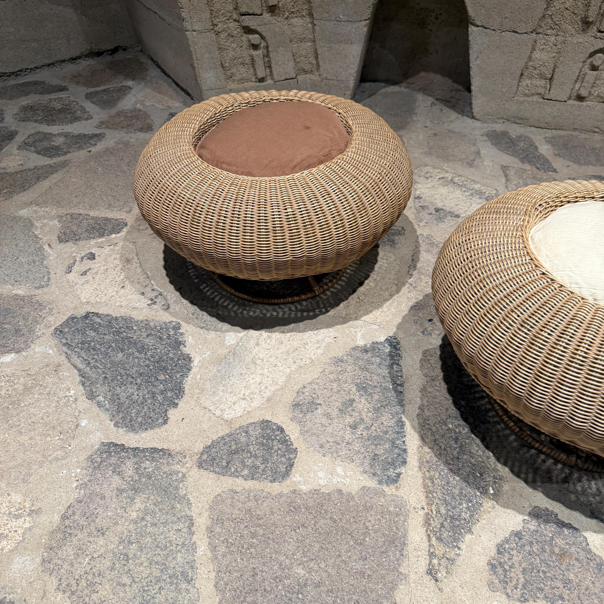 Isamu Kenmochi for Yamakawa Rattan Pair Ottomans Mid Century Japan For Sale 1