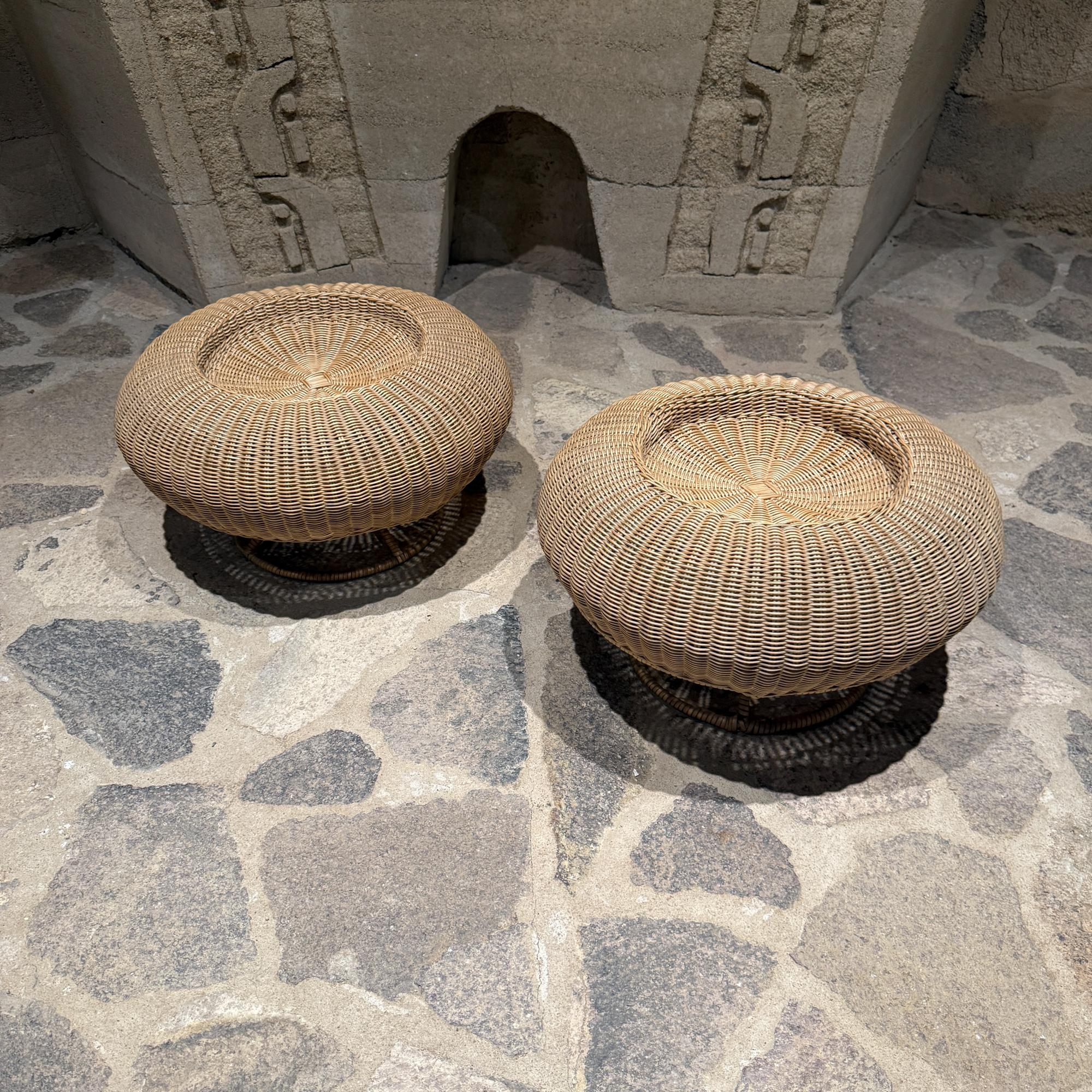 Isamu Kenmochi for Yamakawa Rattan Pair Ottomans Mid Century Japan For Sale 2