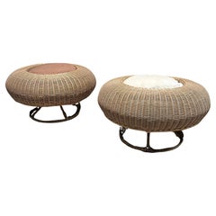 Isamu Kenmochi for Yamakawa Rattan Pair Ottomans Mid Century Japan