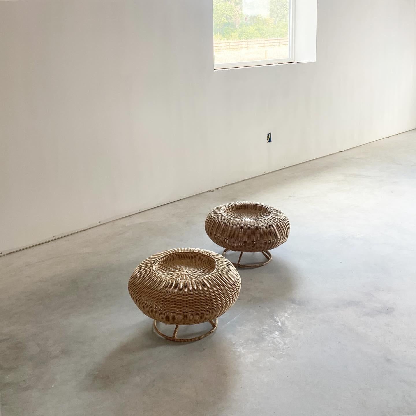 Minimalist Isamu Kenmochi for Yamakawa Rattan Stools, A Pair For Sale