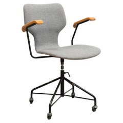 Used Isamu Kenmochi Laminated Wood and Grey Fabric Swivel Office Chair, circa 1950