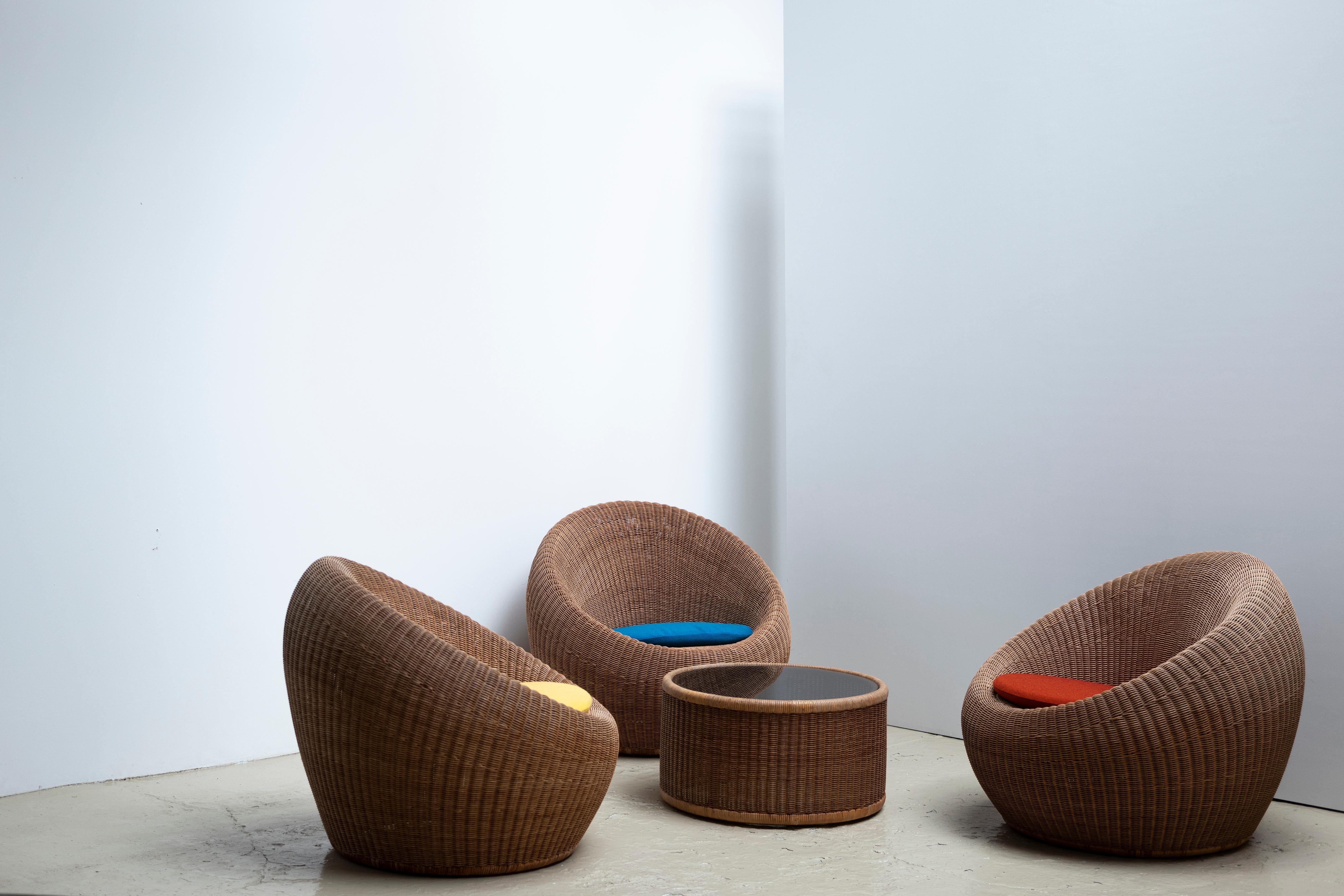 Isamu Kenmochi Rattan Lounge Chairs and Coffee Table, 1960s 9