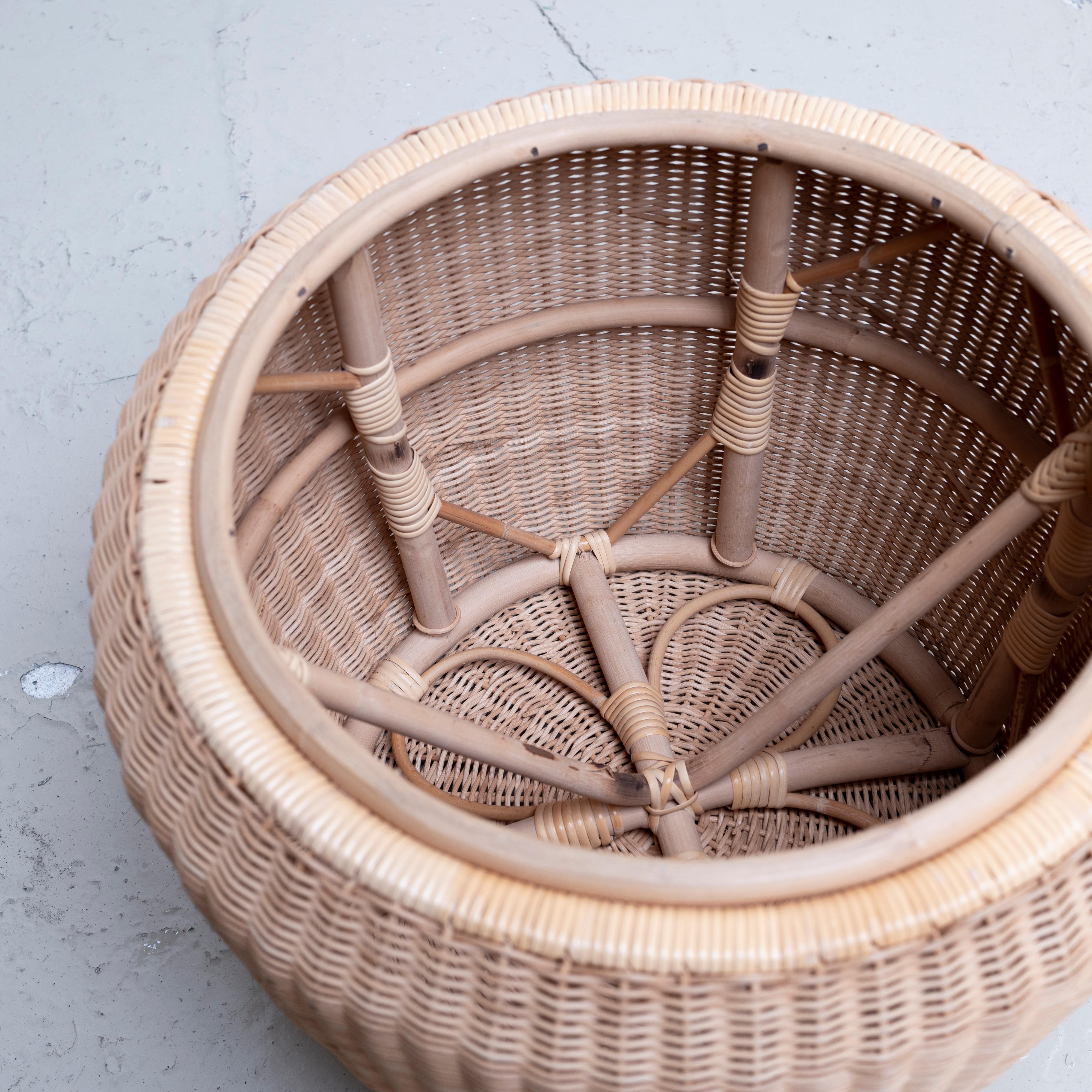 Fabric Isamu Kenmochi Rattan Stool for Yamakawa Rattan, Designed in 1961