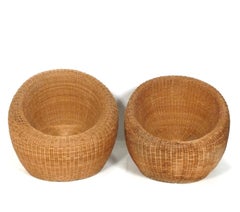 Isamu Kenmochi Sculptural Rattan Lounge Chairs Mid Century Modern Japan