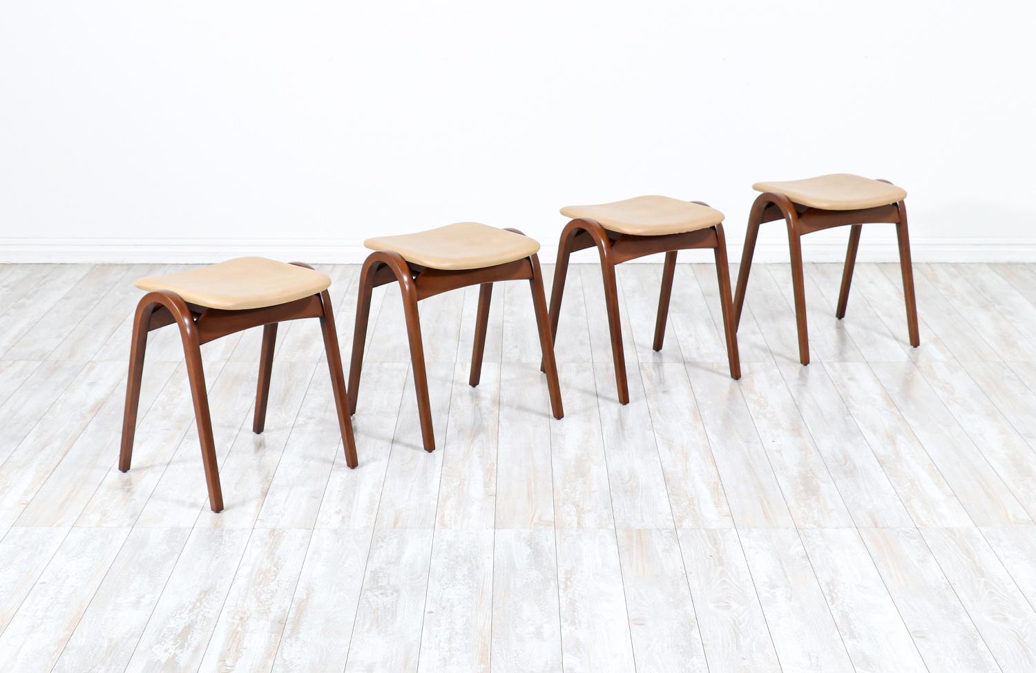 Isamu Kenmochi staking stools for Akita Mokko.

________________________________________

Transforming a piece of Mid-Century Modern furniture is like bringing history back to life, and we take this journey with passion and precision. With over 17