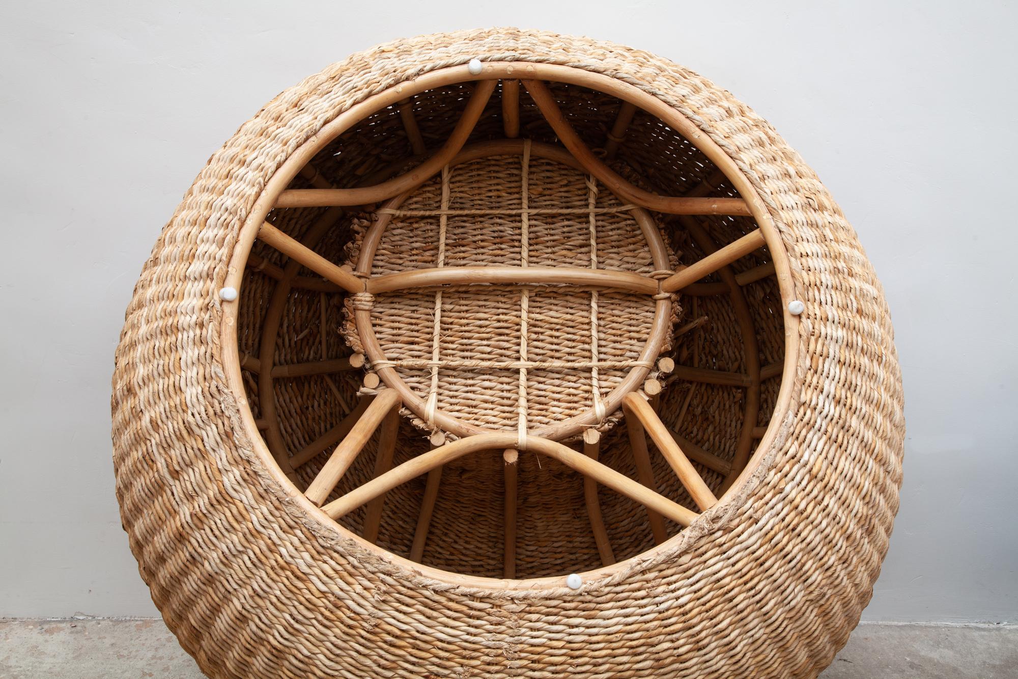 Late 20th Century Isamu Kenmochi Style Set of Two Circular Organic Bamboo Cord Lounge Chairs