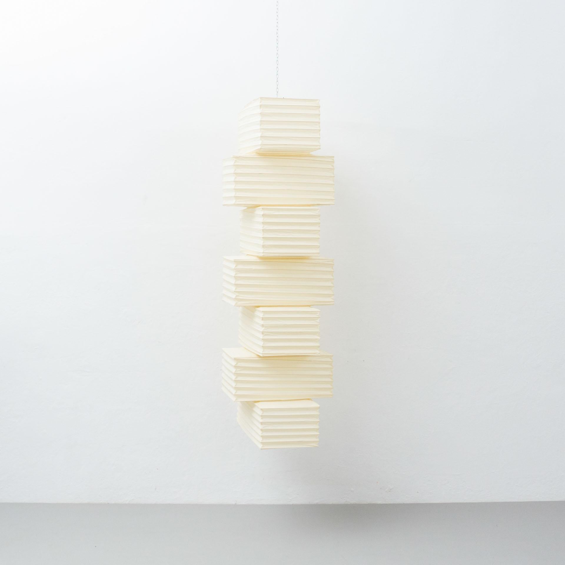 Pendant lamp model 36N designed by Isamu Noguchi.
Manufactured by Ozeki & Company Ltd. (Japan.) 
Bamboo ribbing structure covered by washi paper manufactured according to the traditional procedures.

In original condition, with minor wear