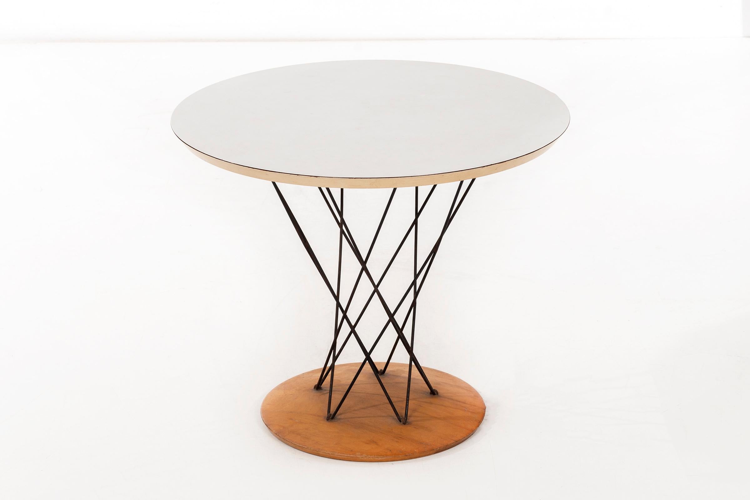 Noguchi for Knoll Cyclone table, steel spokes with laminated top and birchwood base, original condition with Knoll label.