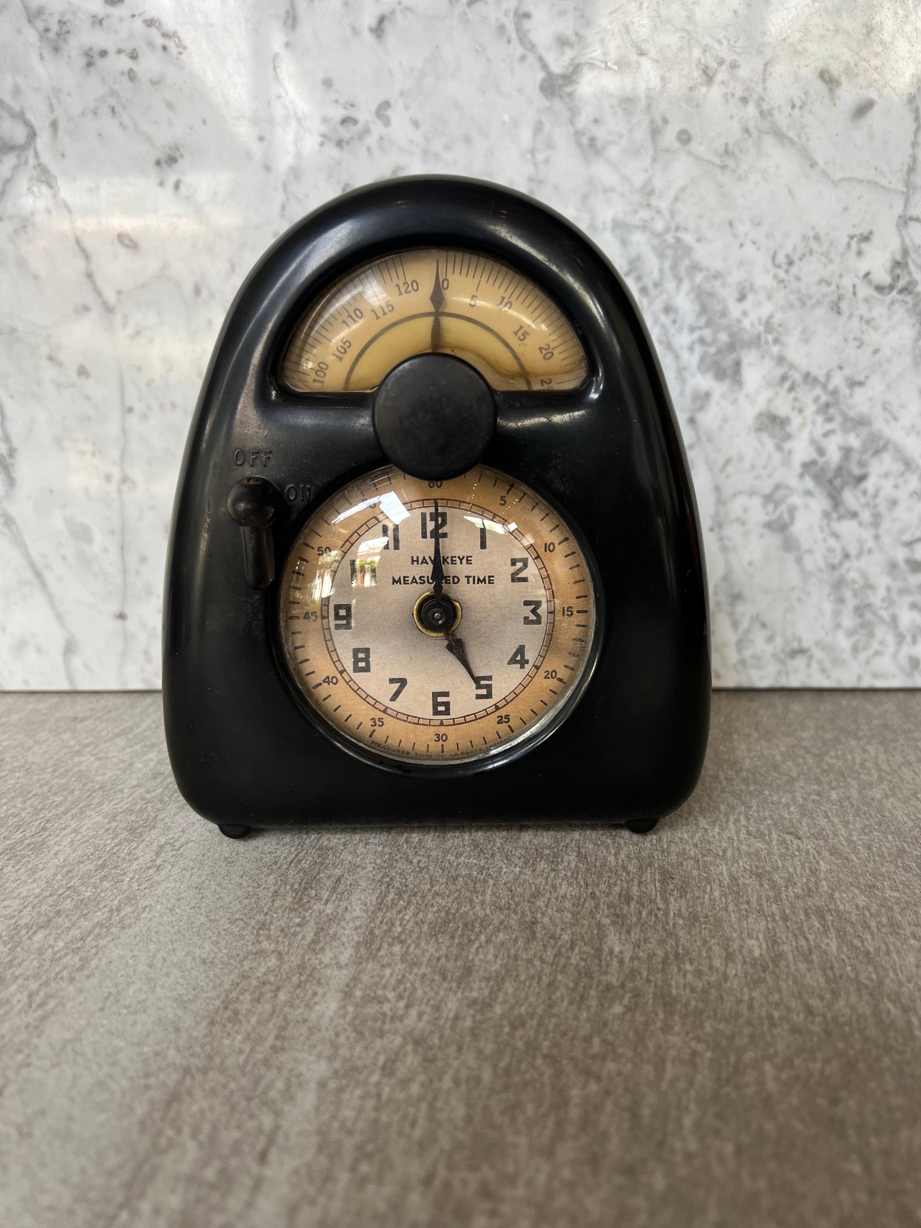 The “Measured Time” clocks have appeared previously on the market without attribution, identified only by the clockface “Hawkeye” label or the Stevenson Manufacturing Company label on the reverse. In his autobiography, Isamu Noguchi mentions that