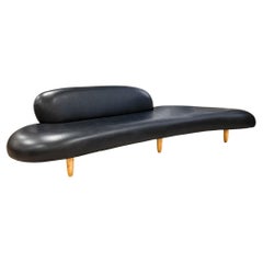 Isamu Noguchi Style Freeform Black Leather Sofa and Ottoman Attributed to Vitra