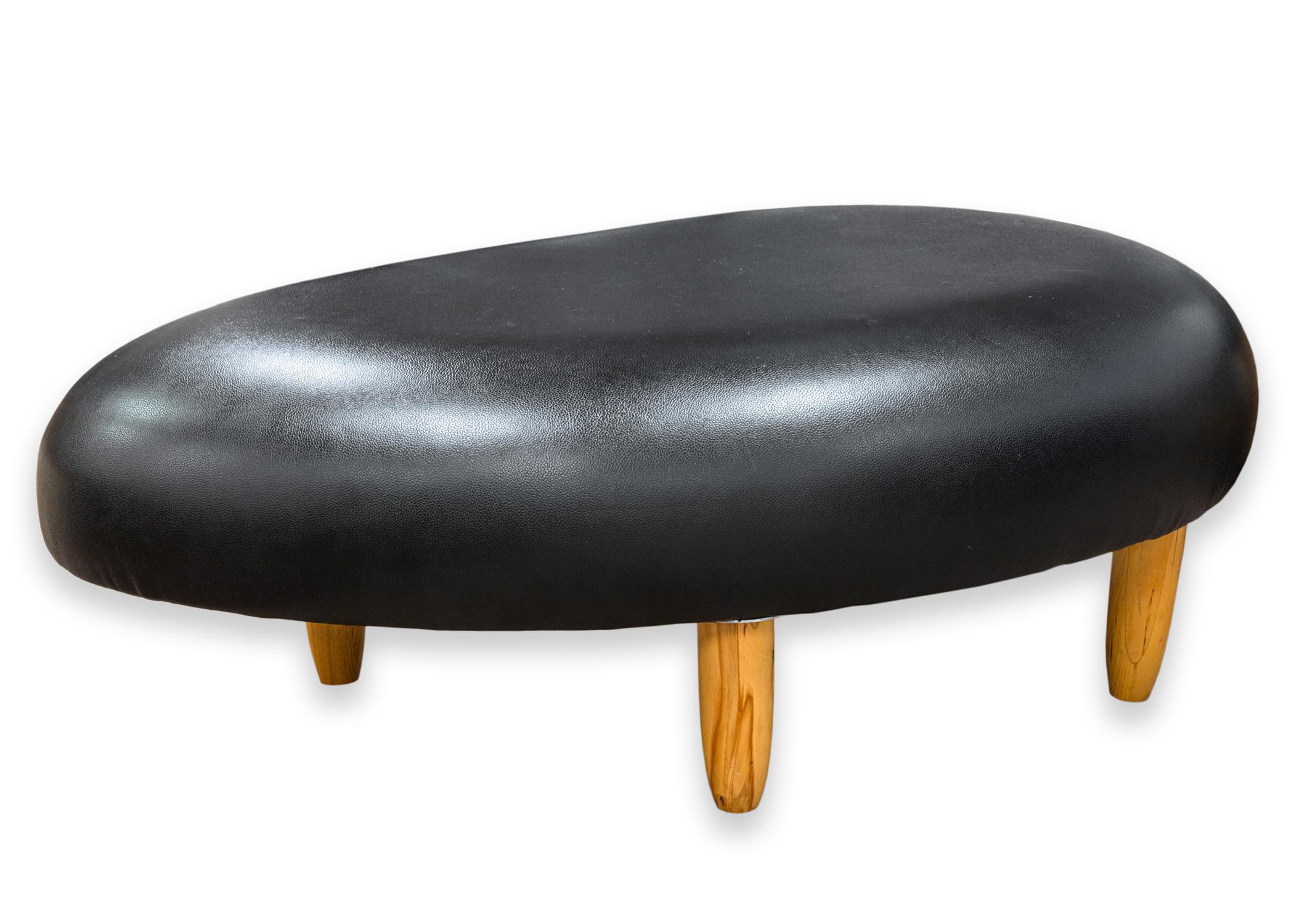 Isamu Noguchi Style Freeform Black Leather Sofa and Ottoman Attributed to Vitra In Good Condition For Sale In Keego Harbor, MI
