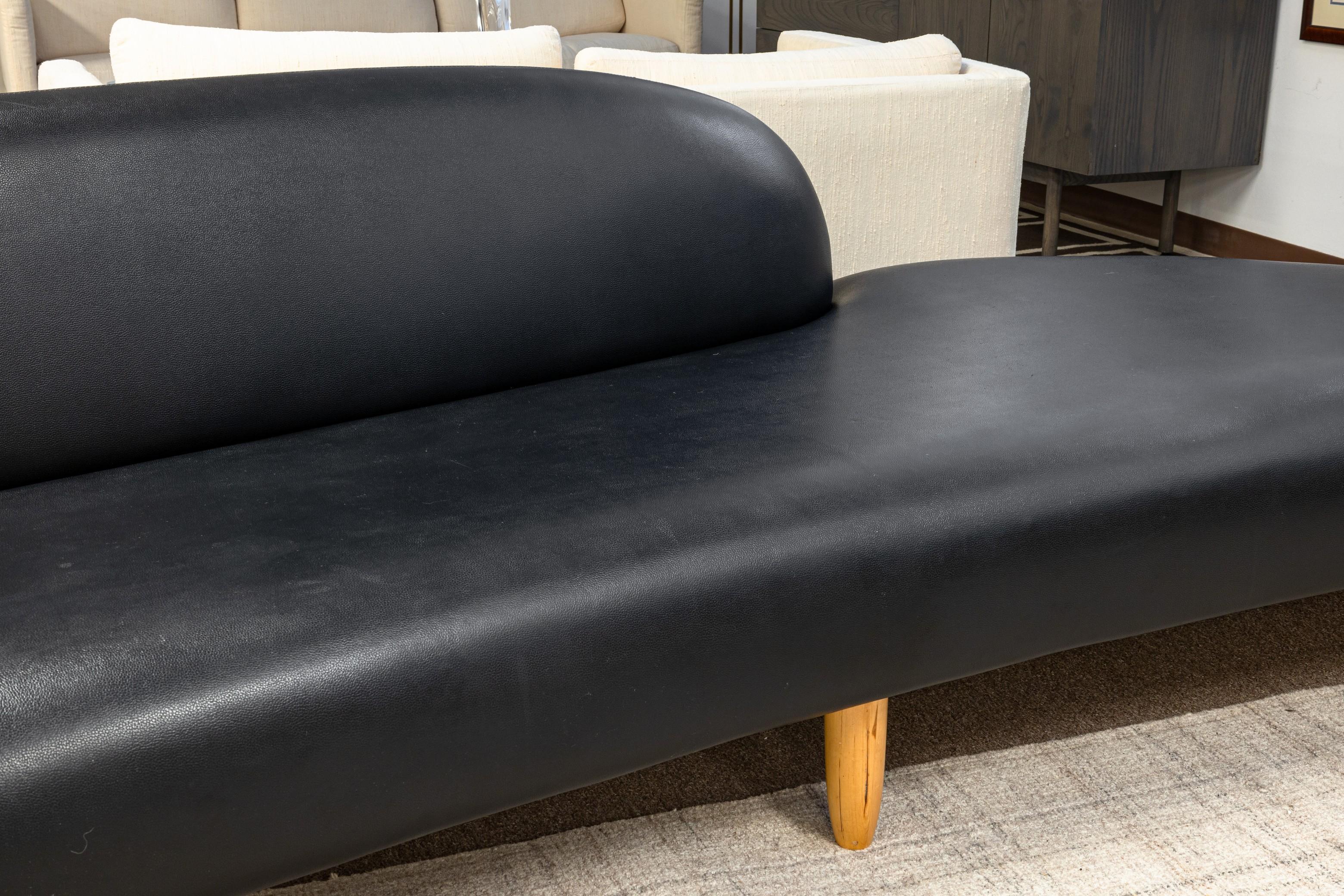 Isamu Noguchi Style Freeform Black Leather Sofa and Ottoman Attributed to Vitra For Sale 2