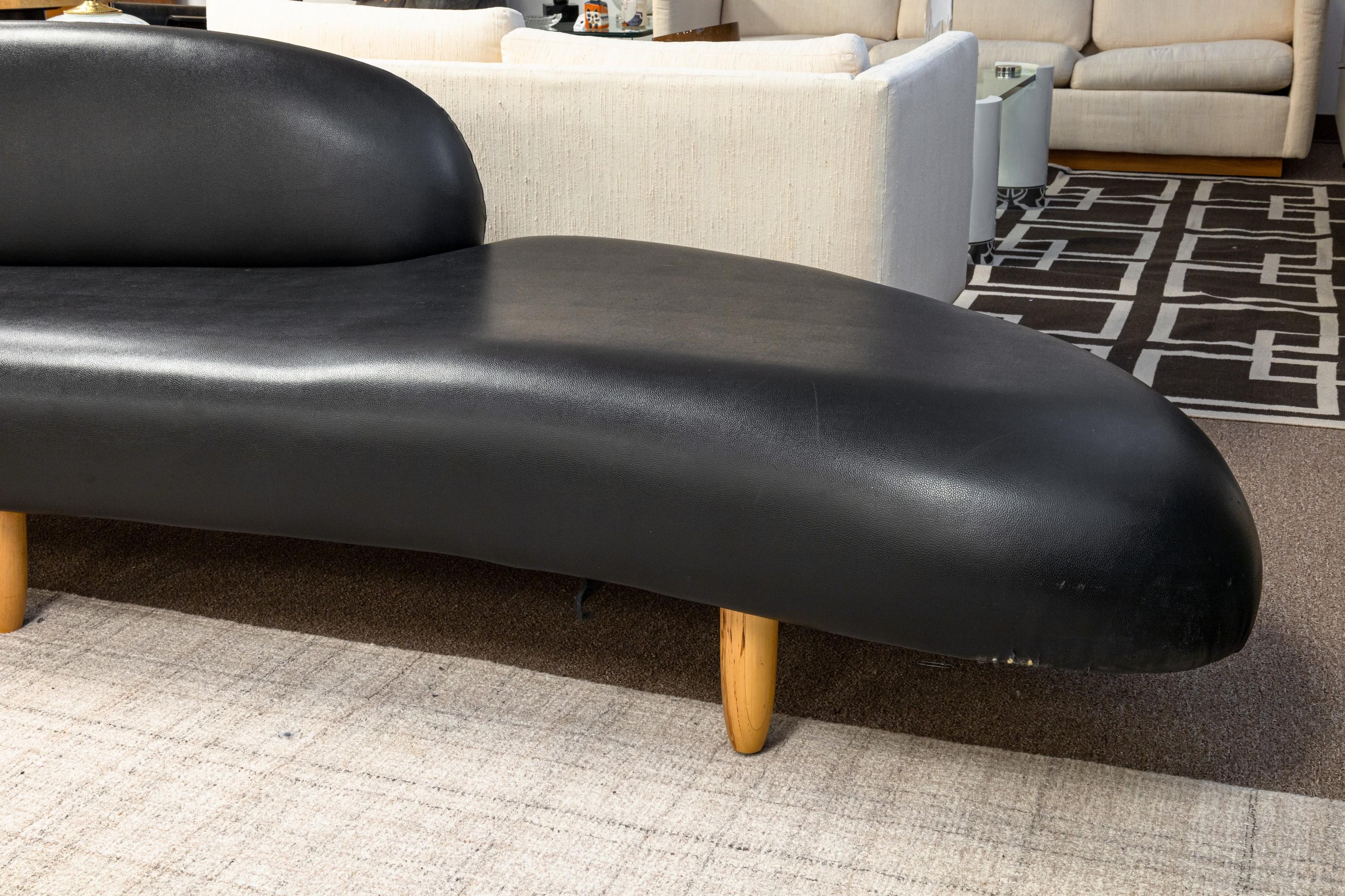 Isamu Noguchi Style Freeform Black Leather Sofa and Ottoman Attributed to Vitra For Sale 3