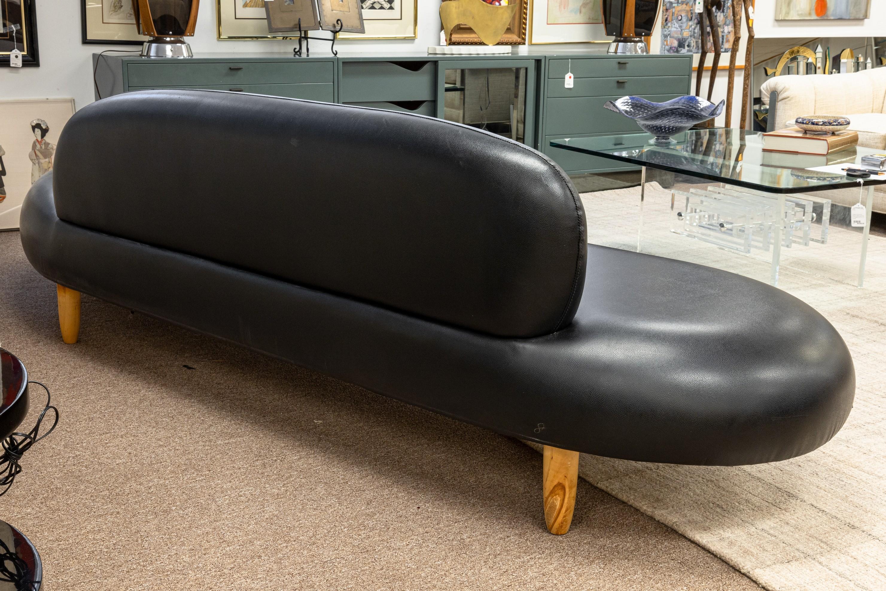 Isamu Noguchi Style Freeform Black Leather Sofa and Ottoman Attributed to Vitra For Sale 5