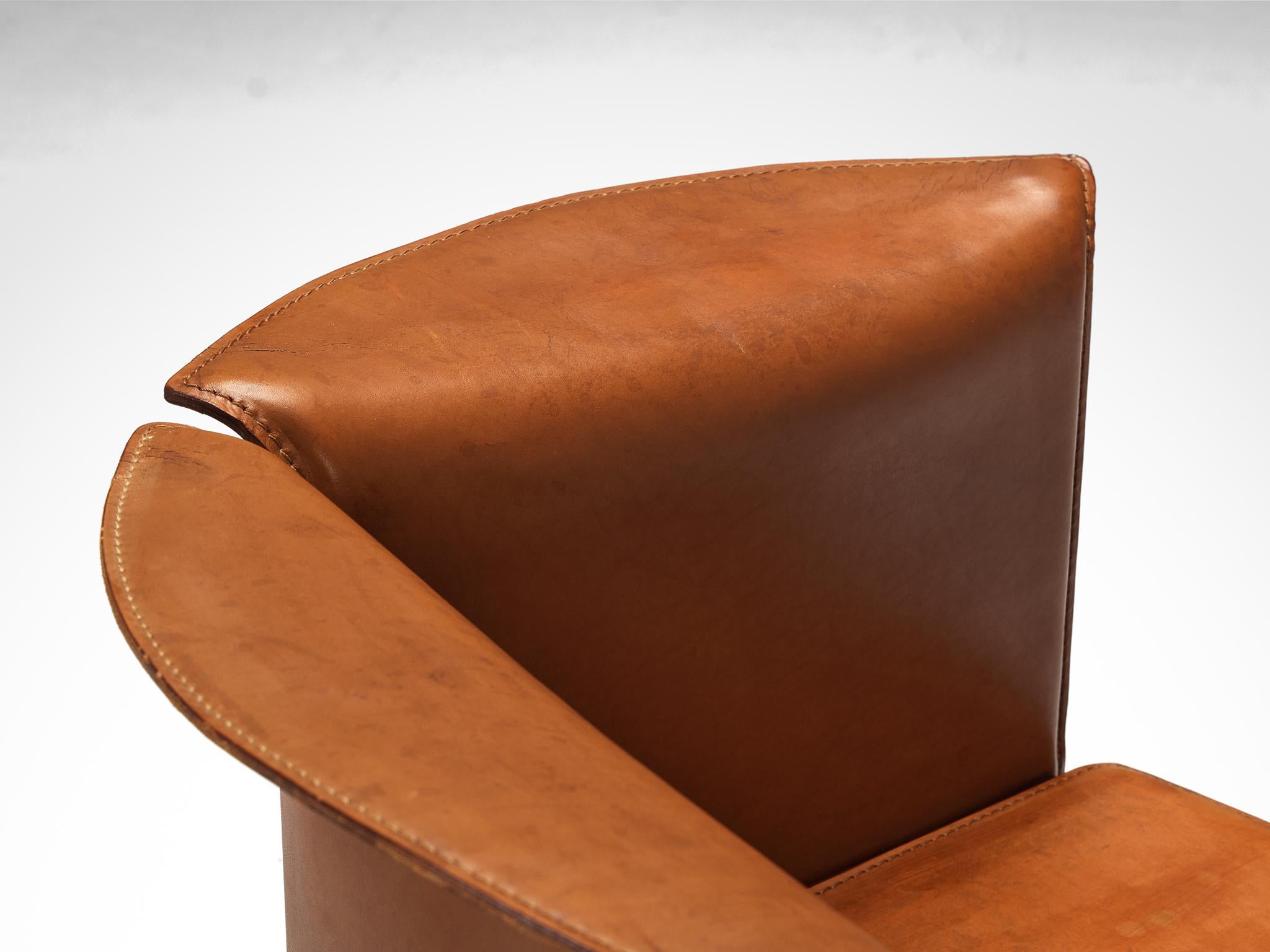 Post-Modern Isao Hosoe for Cassina 'Artù' Armchairs in Cognac Brown Leather For Sale