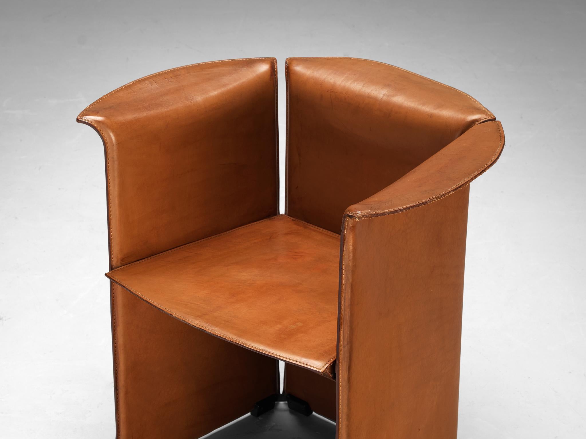 Italian Isao Hosoe for Cassina 'Artù' Armchairs in Cognac Brown Leather  For Sale