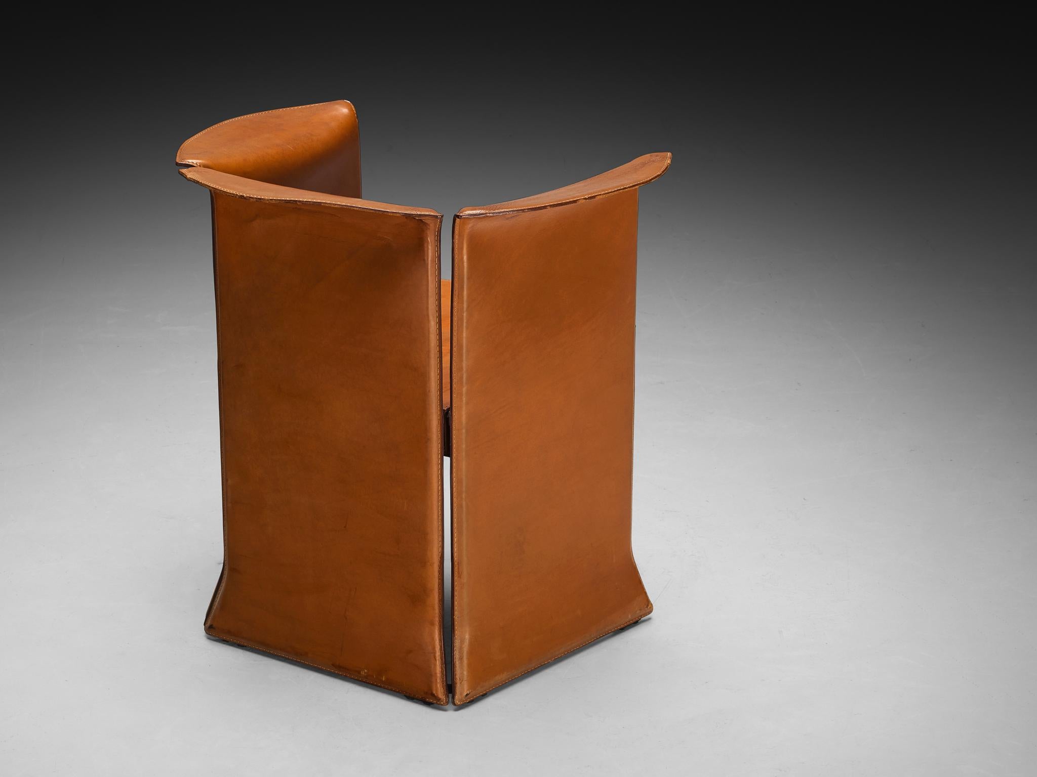 Isao Hosoe for Cassina 'Artù' Armchairs in Cognac Brown Leather 1
