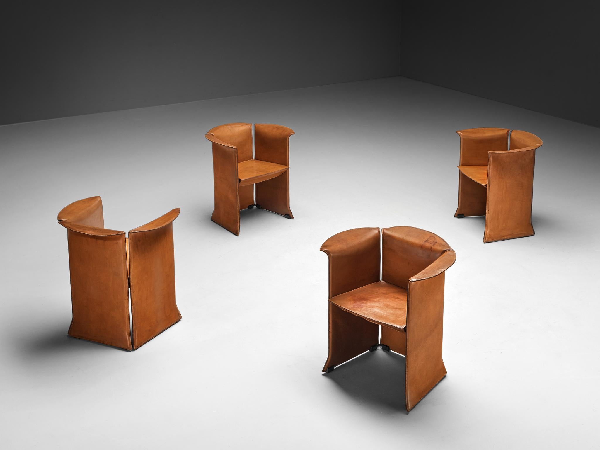 Isao Hosoe for Cassina 'Artù' Armchairs in Cognac Brown Leather  For Sale 2