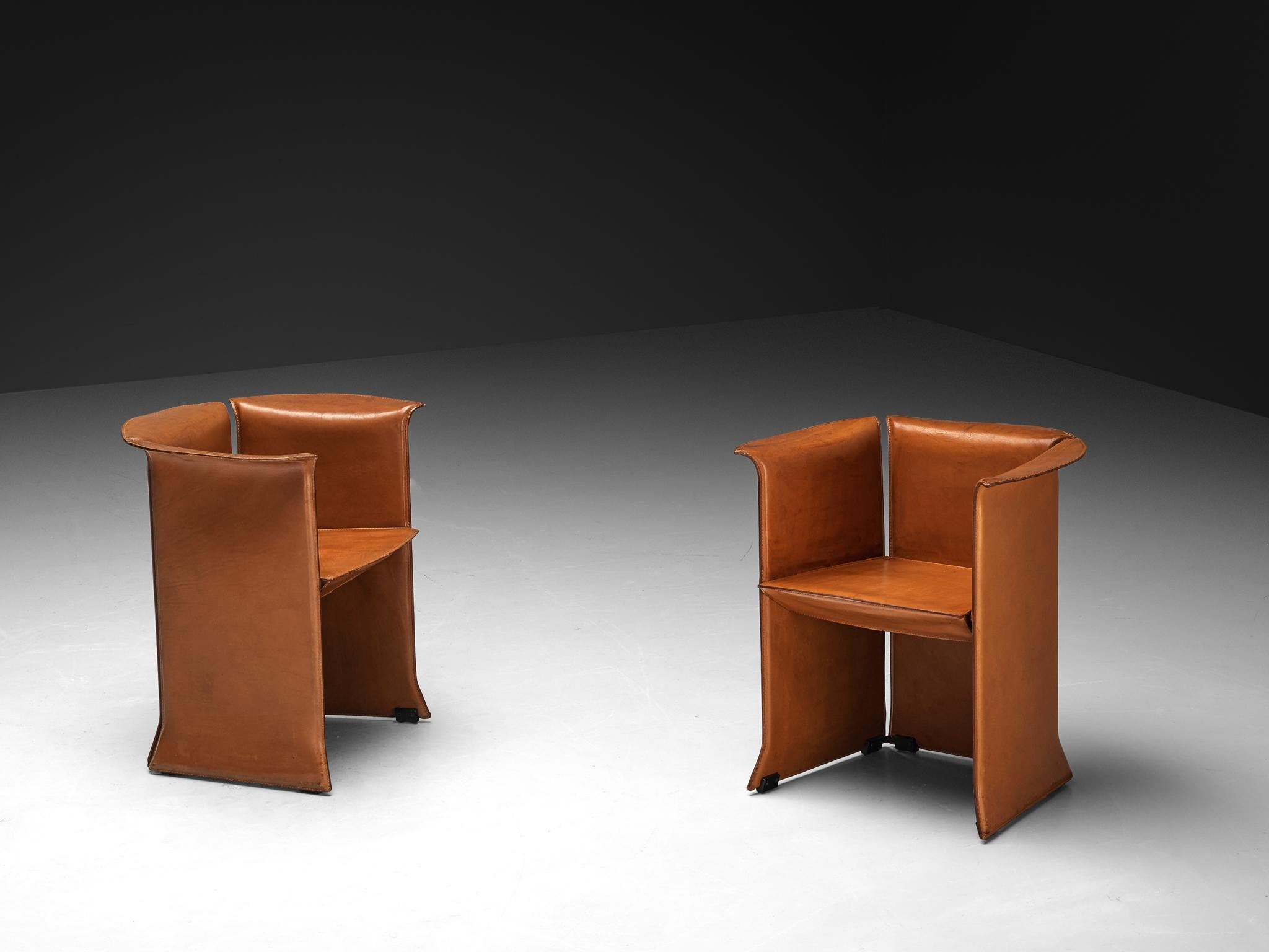 Isao Hosoe for Cassina 'Artù' Armchairs in Cognac Brown Leather 3