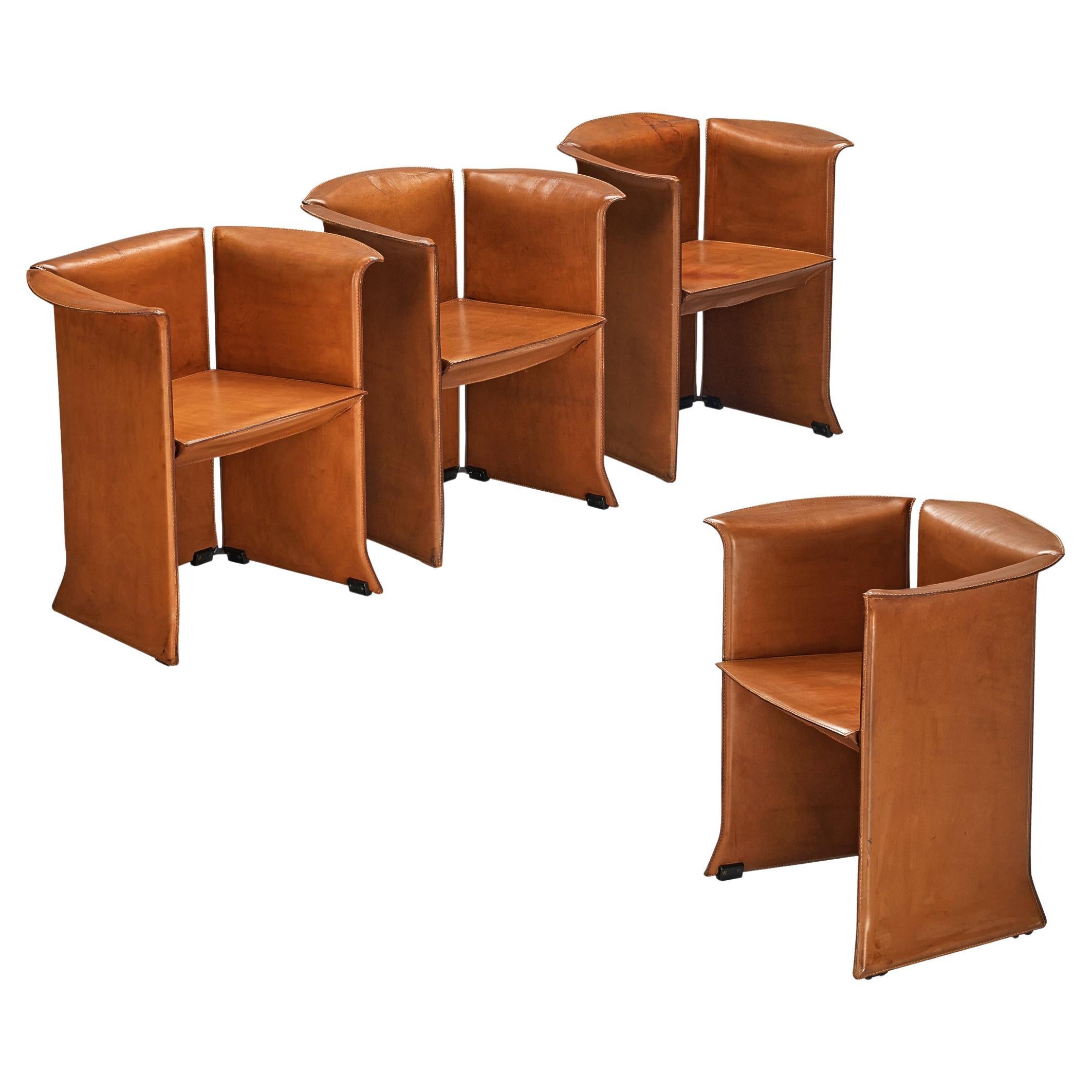 Isao Hosoe for Cassina 'Artù' Armchairs in Cognac Brown Leather  For Sale