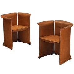 Isao Hosoe for Cassina 'Artù' Armchairs in Cognac Brown Leather