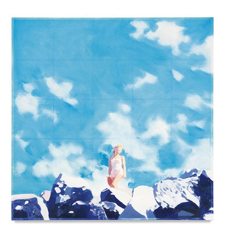 Figurative Painting di Isca Greenfield-Sanders - Donna sulle rocce I