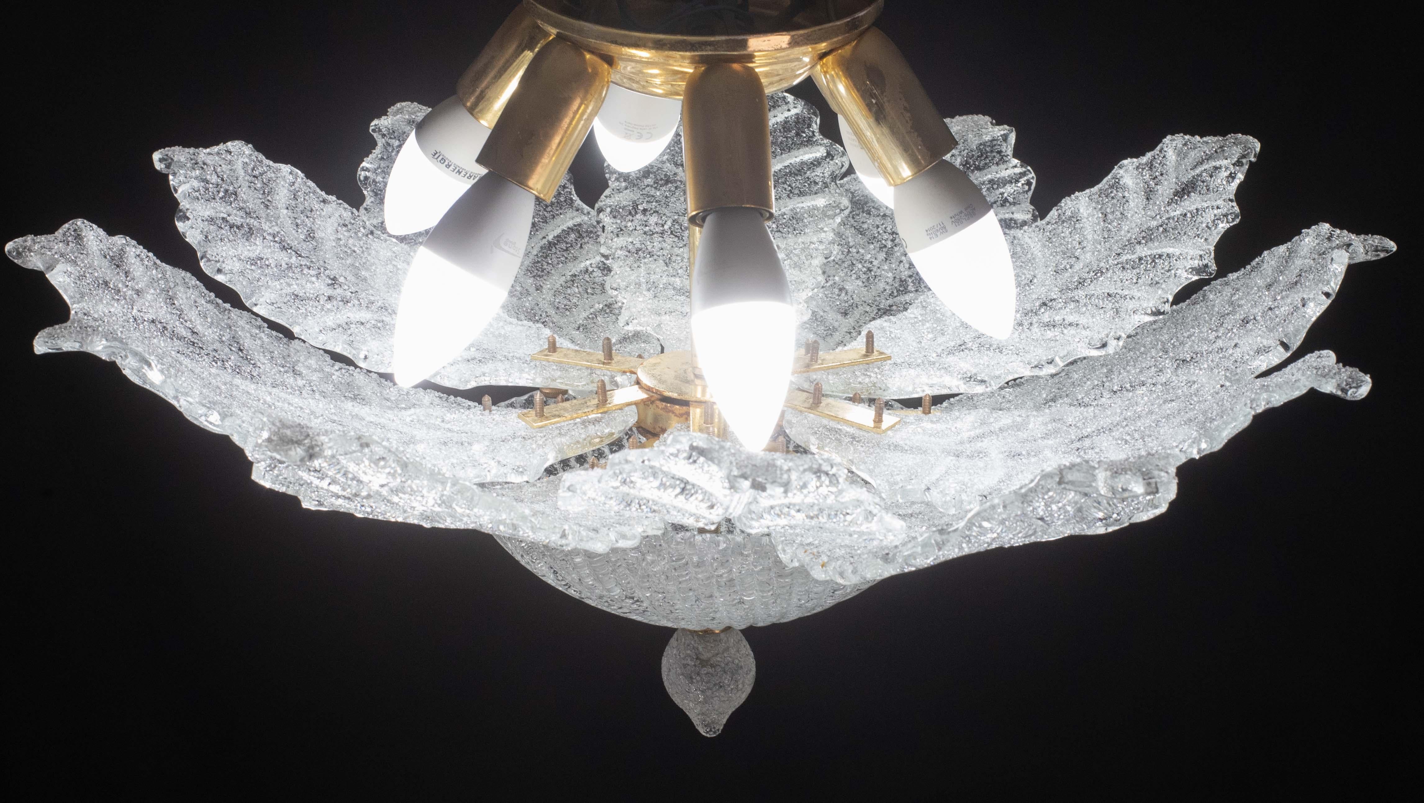 Murano Glass Ischia, Murano Clear trasparent Vintage Glass Ceiling Light, 1970s For Sale
