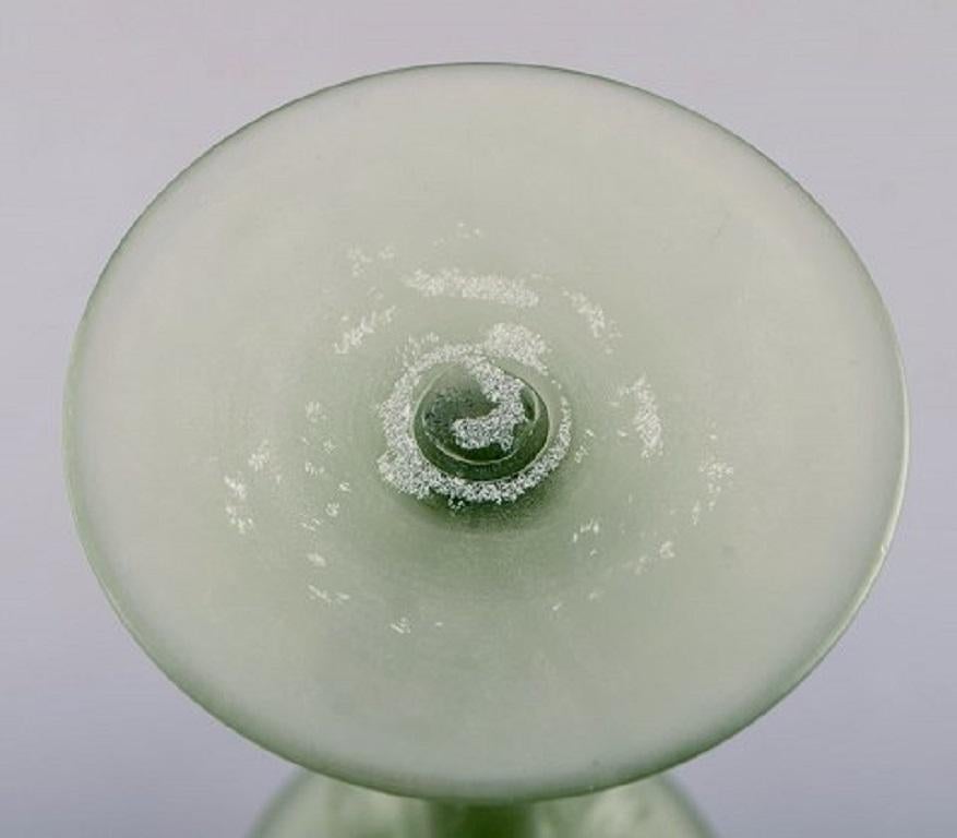 Persian Isfahan Glass, Two Candlesticks in Green Frosted Art Glass, Late 20th Century
