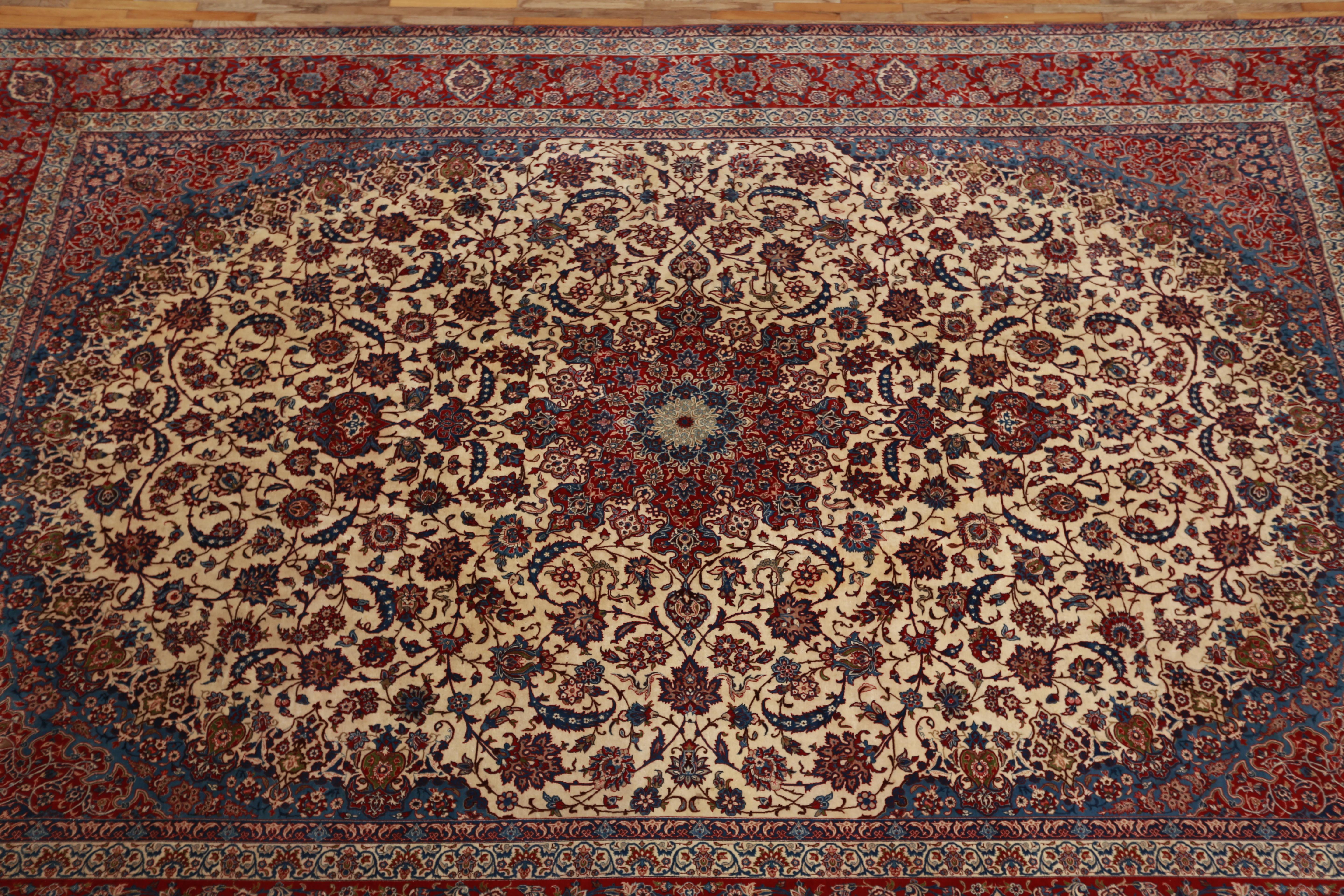 Hand-Knotted Isfahan Persian carpet 400 X 260 cm million knots per m2 For Sale