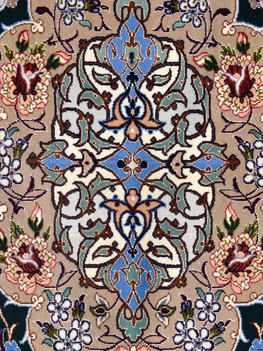 Vegetable Dyed Isfahan Persian Carpet, Wool and Silk in Blue, Cream and Red, 5' x 7' For Sale