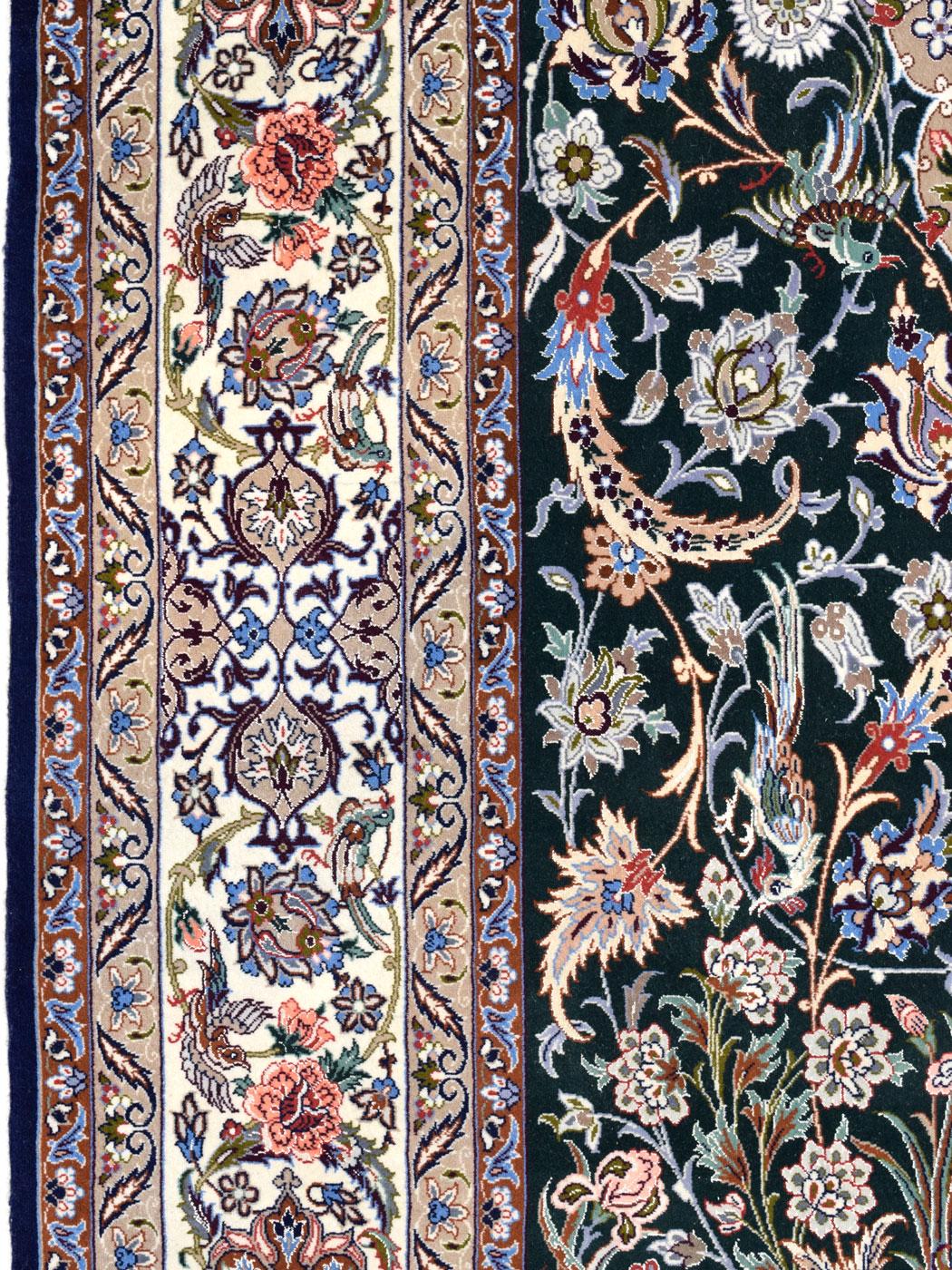 Isfahan Persian Carpet, Wool and Silk in Blue, Cream and Red, 5' x 7' In New Condition For Sale In New York, NY